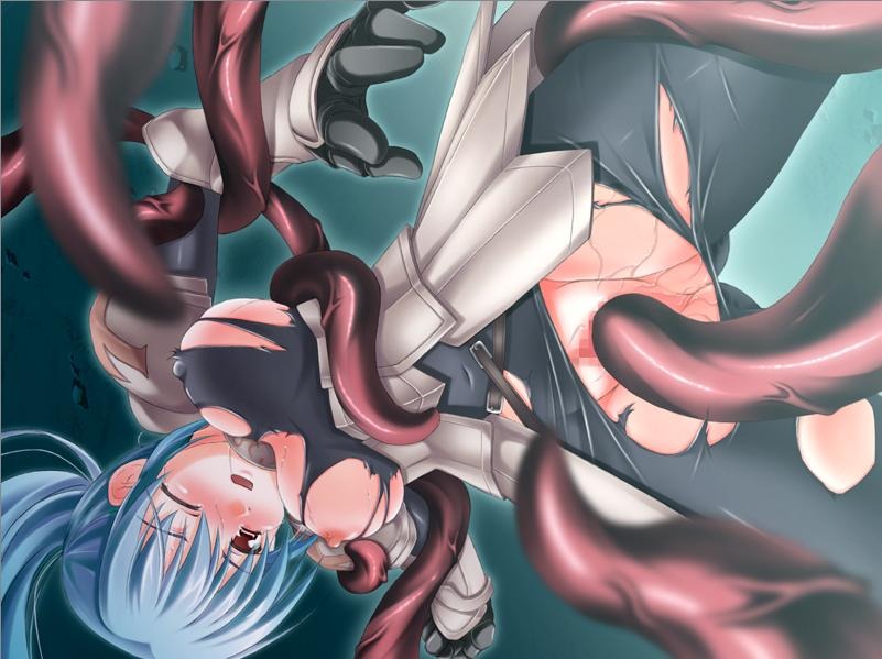 armor blue_hair blush censored erect_nipples female nipples pussy pussy_juice rape rule34 tentacle torn_clothes wink