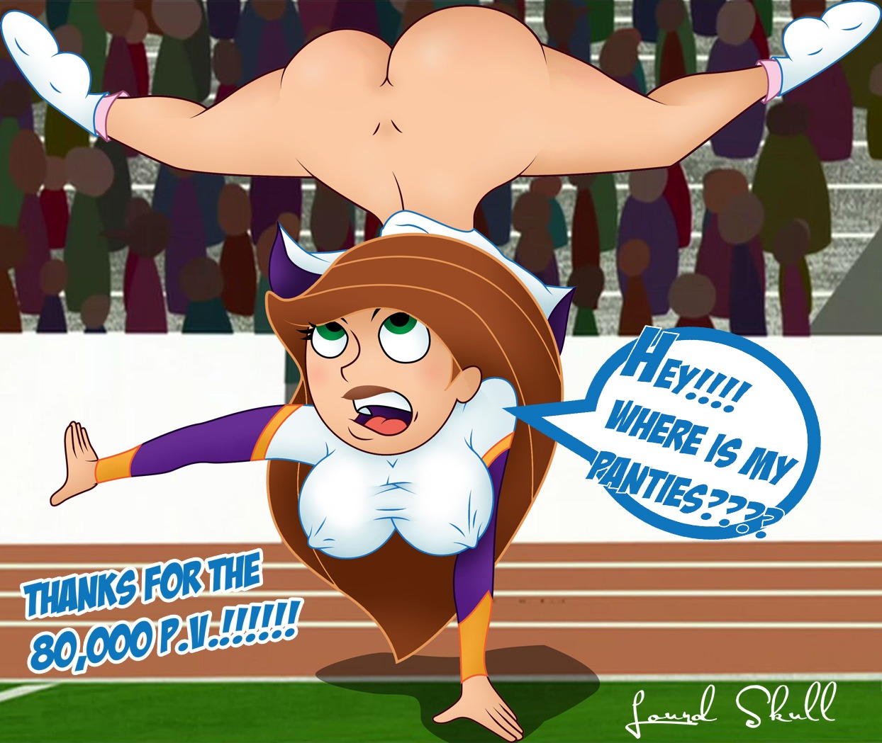 1girls accidental_exposure ass bottomless_skirt breasts brown_hair cheerleader crowd curvy disney erect_nipples exposed exposed_anus exposed_ass exposed_pussy female female_only graficos_lozano huge_ass human kim_possible kimberly_ann_possible large_breasts nipple_bulge nipples no_panties outdoors public pussy rule34 short_skirt skirt skirt_lift socks straight_hair upside-down wardrobe_malfunction