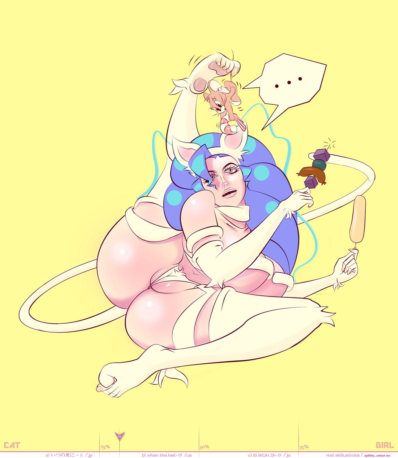 1boy 1girls breasts crossover darkstalkers felicia felicia_(darkstalkers) female female_focus jerry_mouse large_breasts male mouse rule34 skillustrate tail tom_and_jerry