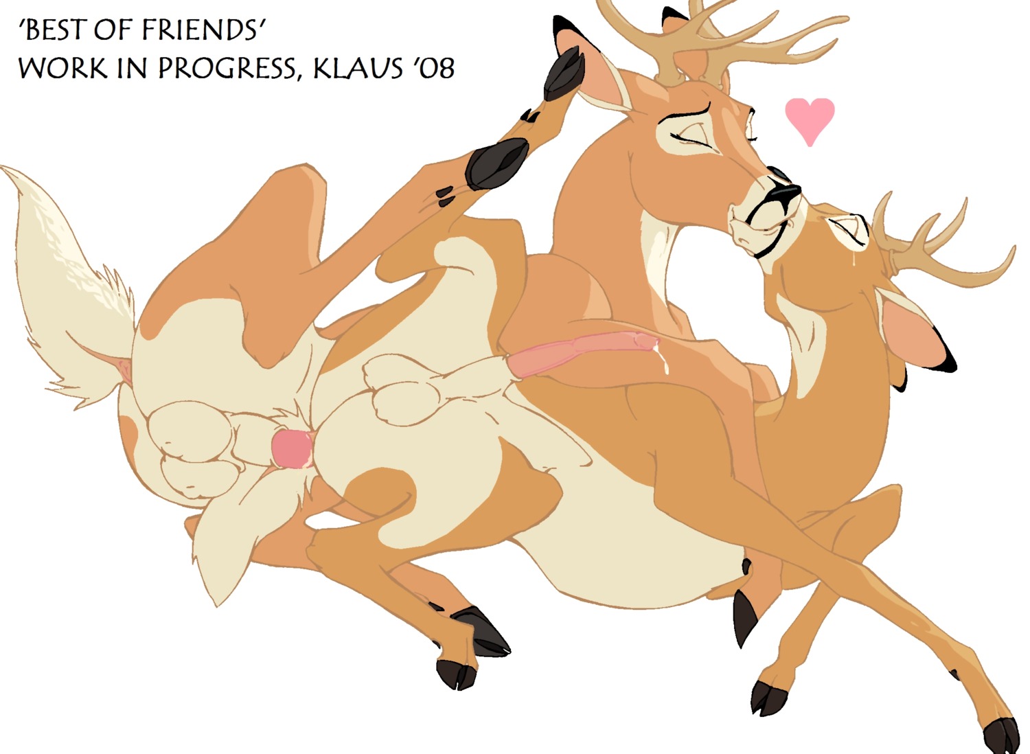 2008 alternate_version_at_source anal anal_penetration animal_genitalia animal_penis antlers balls bodily_fluids cervine_genitalia cervine_penis cum cum_while_penetrated deer duo e621 erection eyes_closed feral feral_on_feral genital_fluids genitals happy happy_sex heart_symbol hi_res hooves horn intraspecies kiss_on_lips kissing klaus_doberman male male/male male_penetrated male_penetrating male_penetrating_male mammal new_world_deer penetration penis sex simple_background unfinished white-tailed_deer white_background white_balls