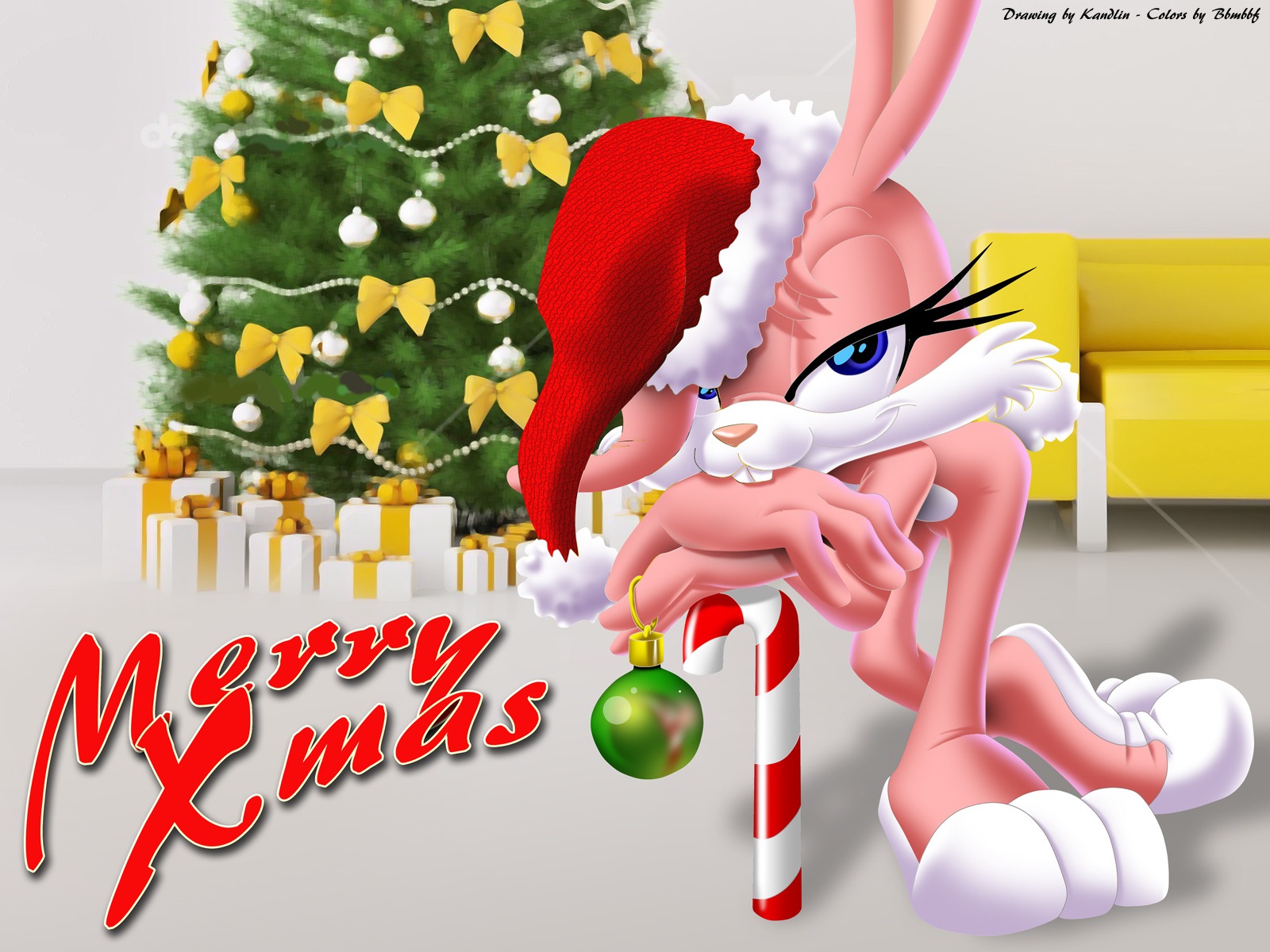 anthro babs_bunny bbmbbf christmas female female_only fur furry kandlin mammal pink_fur rabbit rule34 solo tiny_toon_adventures uncensored warner_brothers white_fur