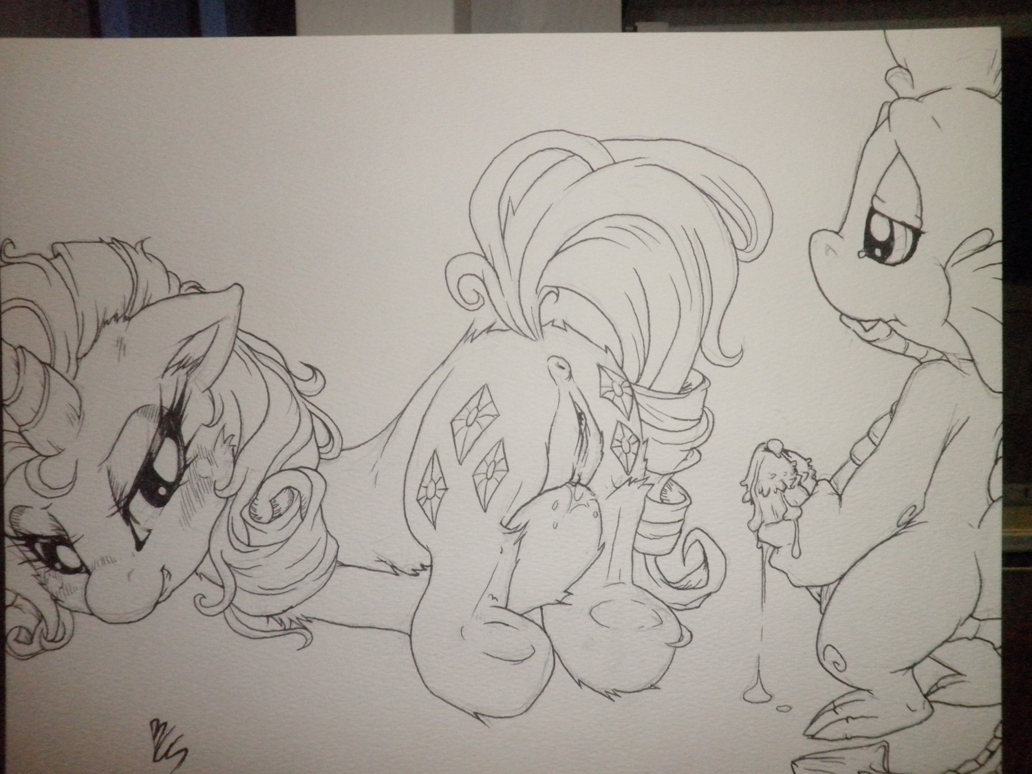 bcs blush cutie_mark dragon equine female feral friendship_is_magic fur hasbro horse male mammal my_little_pony mythological_creature mythological_equine mythological_scalie mythology pony rarity_(mlp) rule34 scalie smile smooth_skin spike_(mlp) tail unicorn