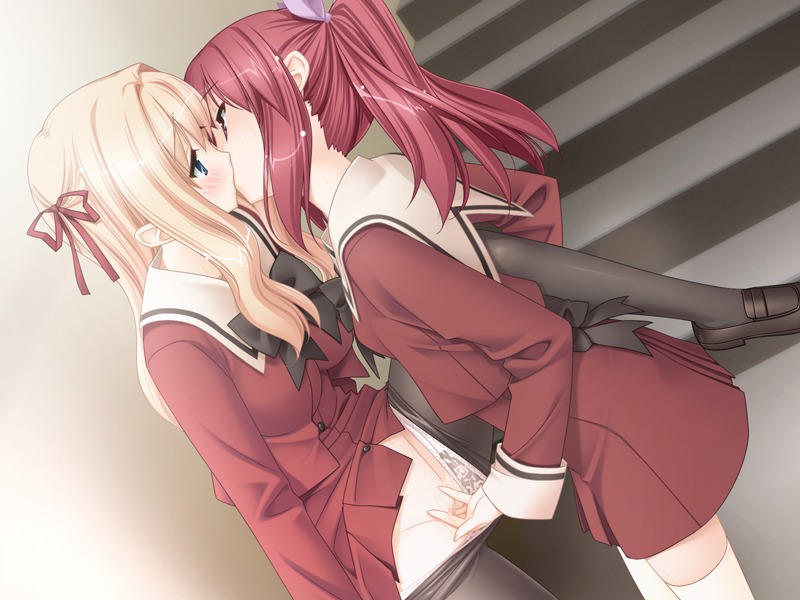 2girls against_wall black_legwear blonde_hair blue_eyes blush censored couple eye_contact female fingering footwear fuguriya game_cg hair hair_ribbon hand_in_another's_panties hand_in_panties kissing leg_lift leg_up loafers long_hair looking_at_another matsubara_yuuna multiple_females multiple_girls mutual_yuri oda_nanami panties panty_pull pantyhose pantyhose_pull peko red_eyes red_hair ribbon rule34 school_uniform seifuku shoes sono_hanabira_ni_kuchizuke_wo thighhighs tied_hair twintails underwear yuri