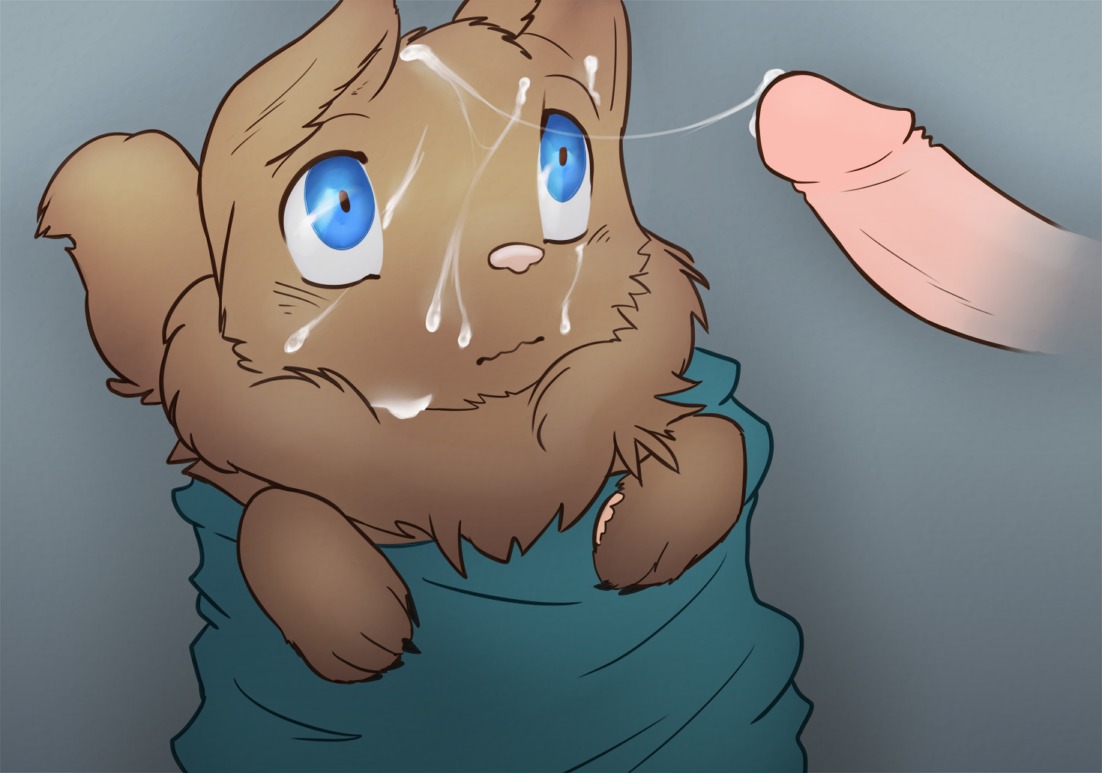 2011 ambiguous_gender anthro bed bedding big_eyes blanket blue_eyes bodily_fluids brown_body brown_fur canid canine chest_tuft claws cum cum_on_face cum_string disembodied_penis duo e621 erection fox fur furniture genital_fluids genitals grey_background humanoid_genitalia humanoid_penis looking_up male male/ambiguous mammal murrito on_bed o~o penis pink_nose sex simple_background solo_focus syynx tail tuft under_covers young young_anthro