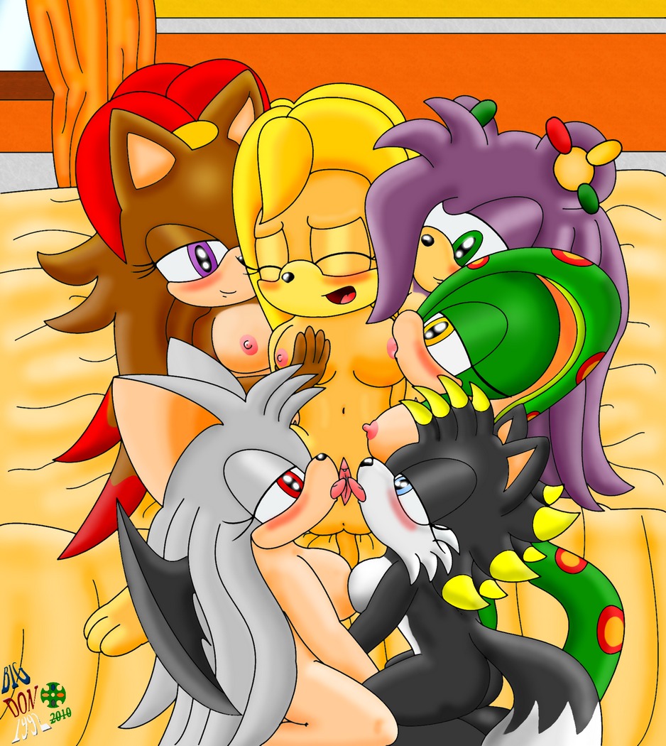 anthro bigdon1992 darkness e621 eulipotyphlan fan_character female female/female glistening group hedgehog jessica_(bigdon1992) mammal mystic_the_cobra sega sonic_the_hedgehog_(series) tail vanity