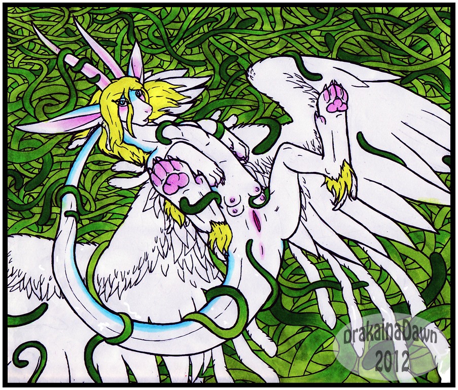 2012 anthro anus areola biped blonde_hair blue_eyes blush border claws dragon drakainadawn e621 feathered_dragon feathered_scalie feathered_wings feathers female fur furred_dragon furred_scalie genitals hair looking_at_viewer lying multi_teat mythological_creature mythological_scalie mythology nipples non-mammal_nipples non-mammal_teats on_back paws scalie solo submissive tail teats tentacles vulva watermark white_border wings