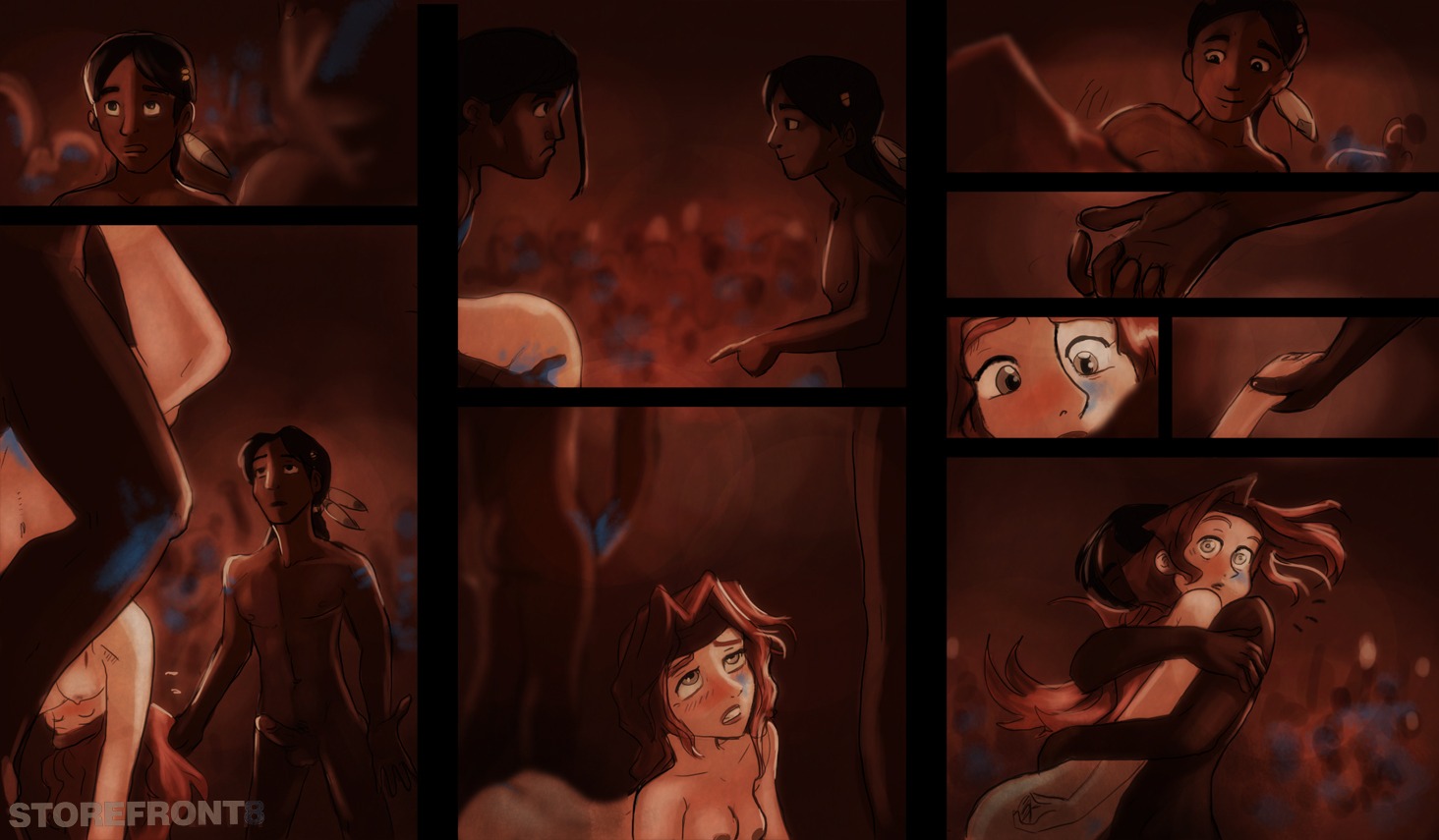 all_fours female forced grabbing_hand headband hugging interruption liberty's_kids native_american offering_hand red_hair rule34 sarah_phillips scared_expression storefront8 surprised_expression tagme