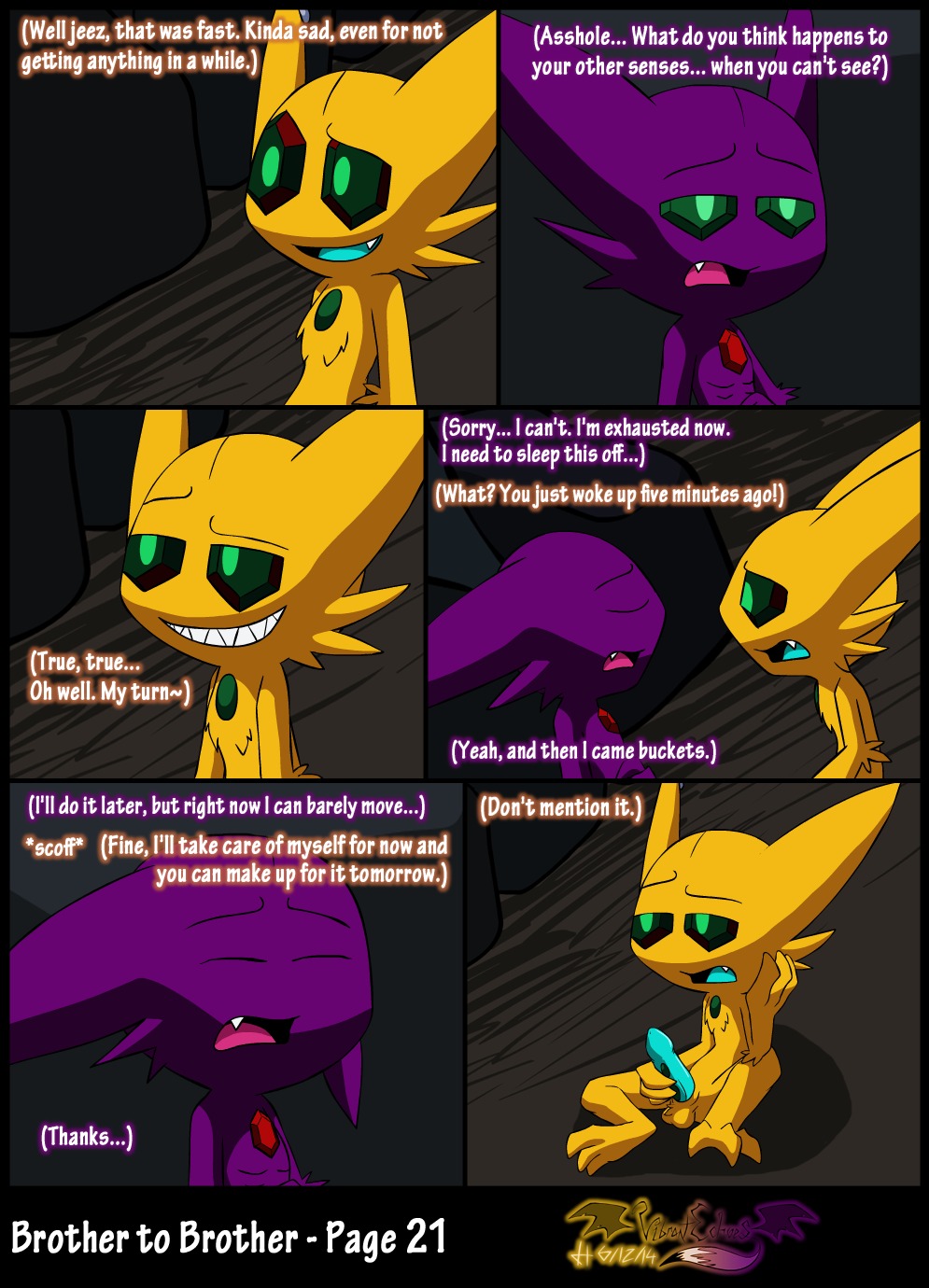 after_sex alternate_color balls big_ears bloodstone blue_penis blue_tongue bored brother_(lore) brothers_(lore) cave chest_tuft claws comic dialogue duo e621 english_text erection fangs fur gem gem_(redfox09) generation_3_pokemon genitals green_eyes hi_res humanoid humanoid_genitalia humanoid_penis inside male male/male masturbation multiple_scenes nintendo not_furry nude open_mouth penile penile_masturbation penis pokemon pokemon_(species) ribs rock sableye shiny_pokemon sibling_(lore) sitting stated_homosexuality stated_sexuality teeth text tongue tuft unsatisfied vibrantechoes yellow_balls yellow_body yellow_fur