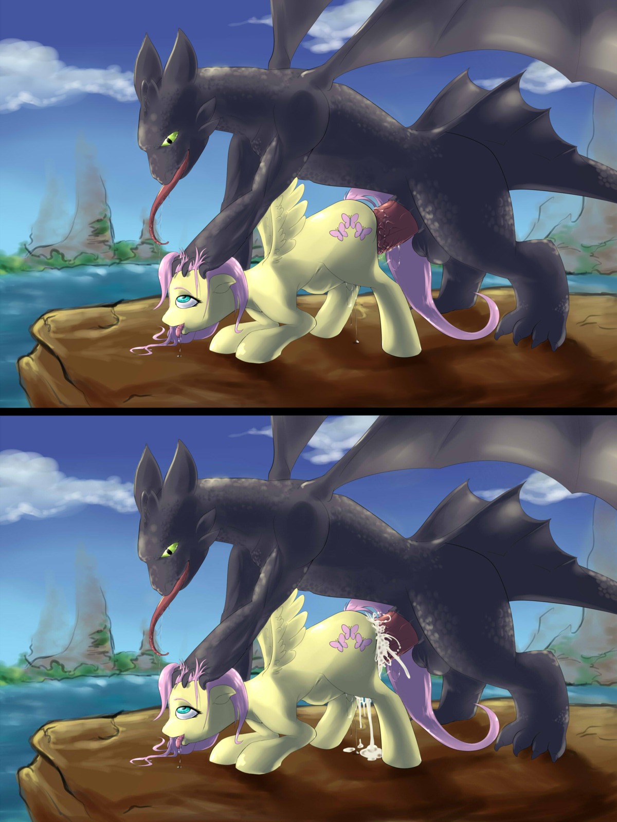 2011 3:4 abdominal_bulge absurd_res ambiguous_penetration ass_up balls bent_over black_balls bodily_fluids crossover cum cum_inside cutie_mark dominant dragon dreamworks drooling duo e621 equid equine erection european_mythology feathered_wings feathers female female_penetrated feral feral_on_feral fluffins fluttershy_(mlp) friendship_is_magic fur fury_(httyd) genital_fluids genitals green_eyes hair hasbro hi_res how_to_train_your_dragon interspecies larger_dom larger_male male male/female male_penetrating male_penetrating_female mammal membrane_(anatomy) membranous_wings my_little_pony mythological_creature mythological_equine mythological_scalie mythology night_fury nude outside pegasus penetration penis pink_hair saliva scalie sex side_view size_difference smaller_female smaller_penetrated tail tongue tongue_out toothless western_dragon wings yellow_body yellow_feathers yellow_fur