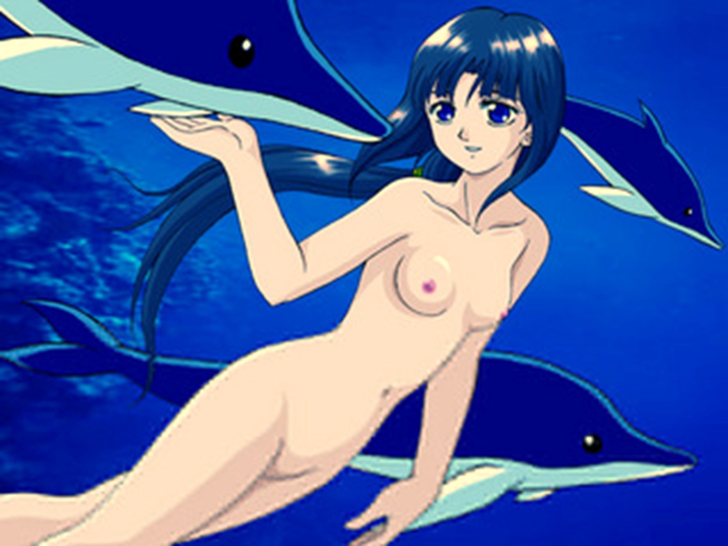 1girls 2003 after_war_gundam_x black_hair blue_eyes breasts dolphin female freediving gundam hanzou human imminent_sex jpeg_artifacts light-skinned_female light_skin long_hair nipples nude pale-skinned_female pale_skin ponytail rule34 skinny_dipping solo_focus swimming tagme tied_hair tiffa_adill underwater water