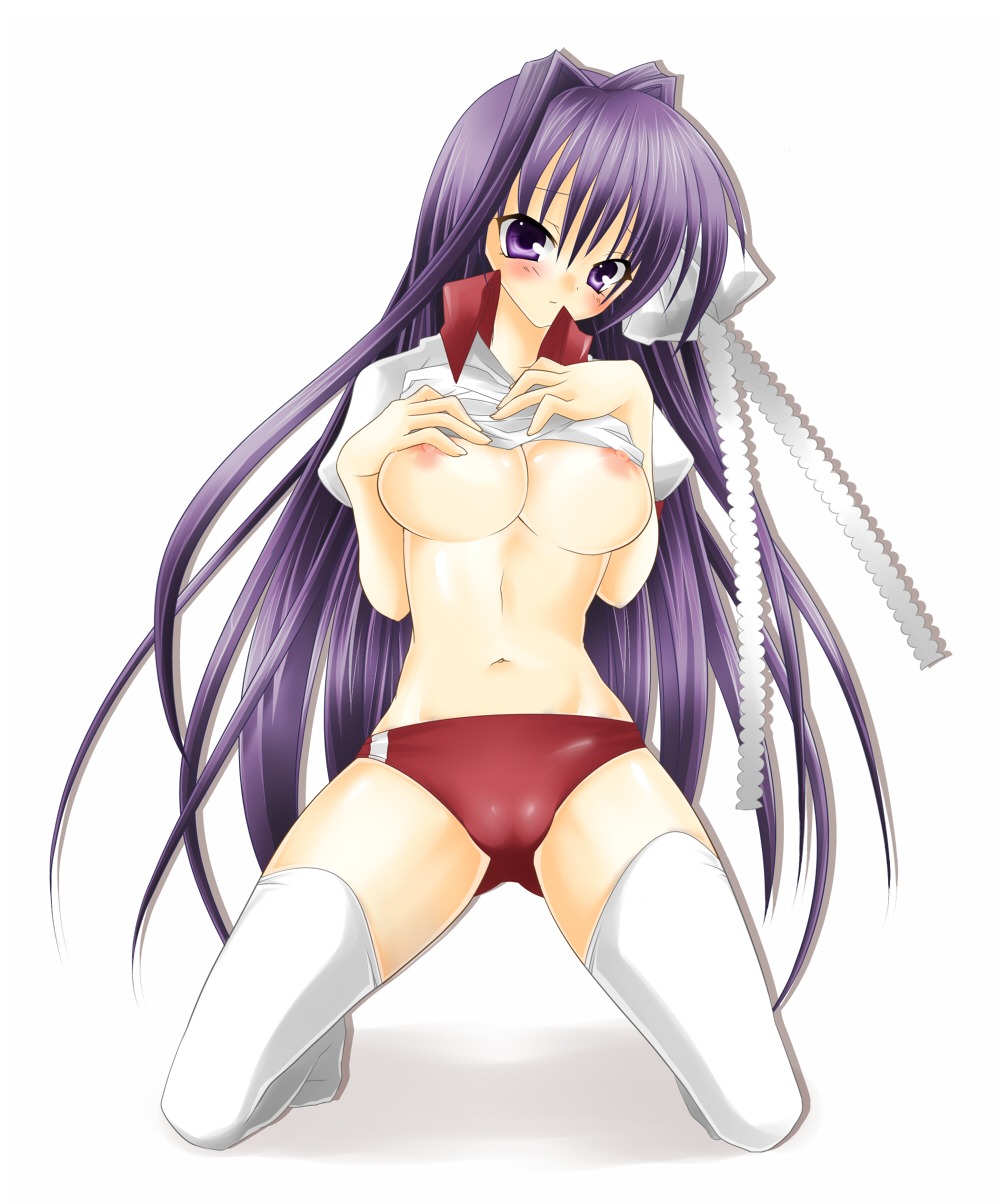bow breasts clannad clothing female gym_uniform kyou_fujibayashi large_breasts rule34 stockings tagme