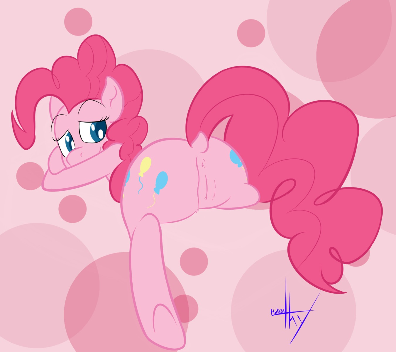 2013 anus blue_eyes butt cutie_mark e621 earth_pony equid equine female feral friendship_is_magic fur genitals hair hasbro hi_res horse mammal mostazathy my_little_pony pink_body pink_fur pink_hair pinkie_pie_(mlp) pony smile solo vulva