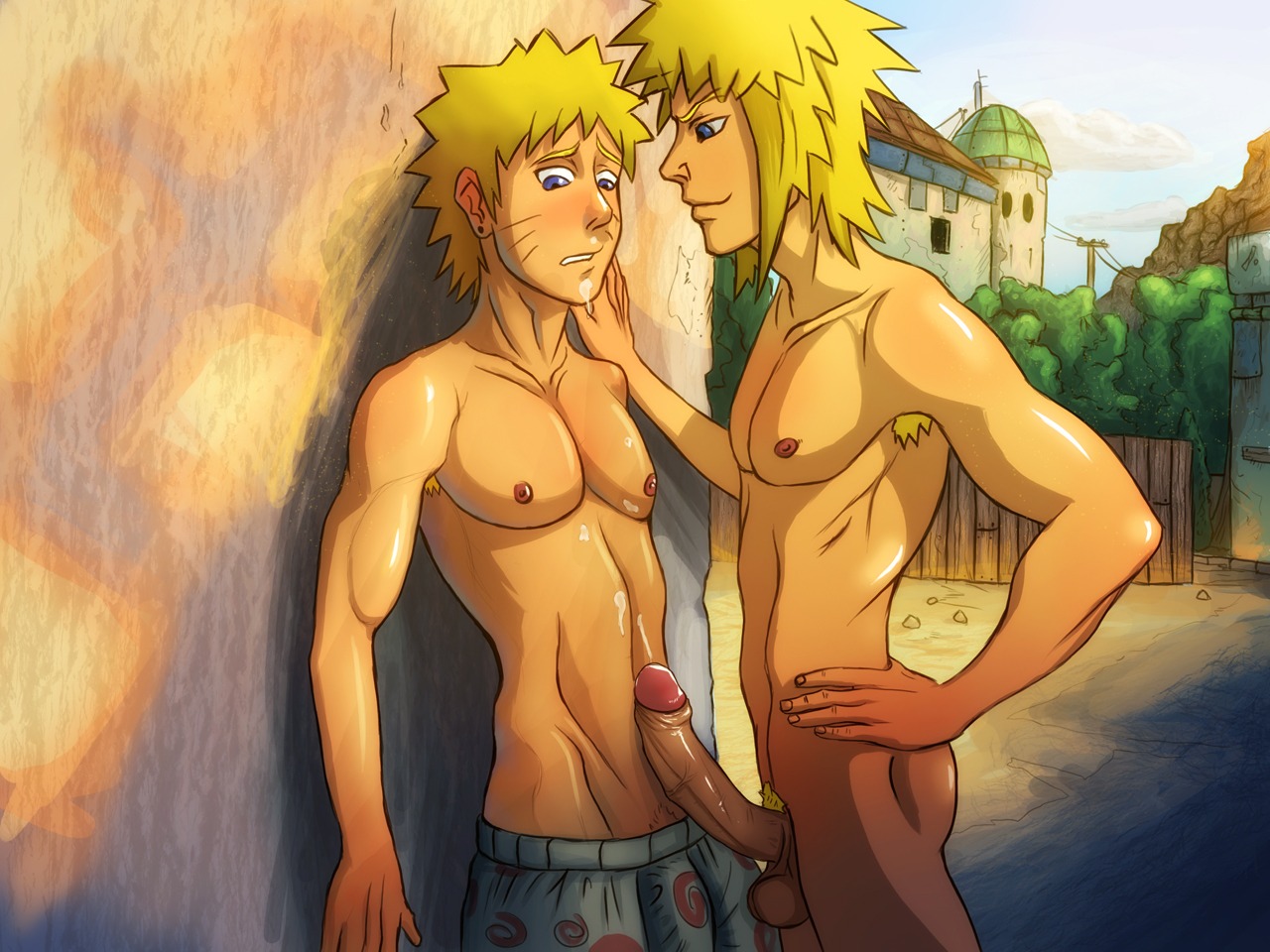 2boys anma armpit_hair blonde_hair dilf father_and_son foreskin gay human incest male male_only multiple_boys multiple_males muscles namikaze_minato naruto naruto_(series) partially_retracted_foreskin penis pubic_hair retracted_foreskin rule34 straight_hair teenage_male uncensored uncircumcised uzumaki_naruto yaoi