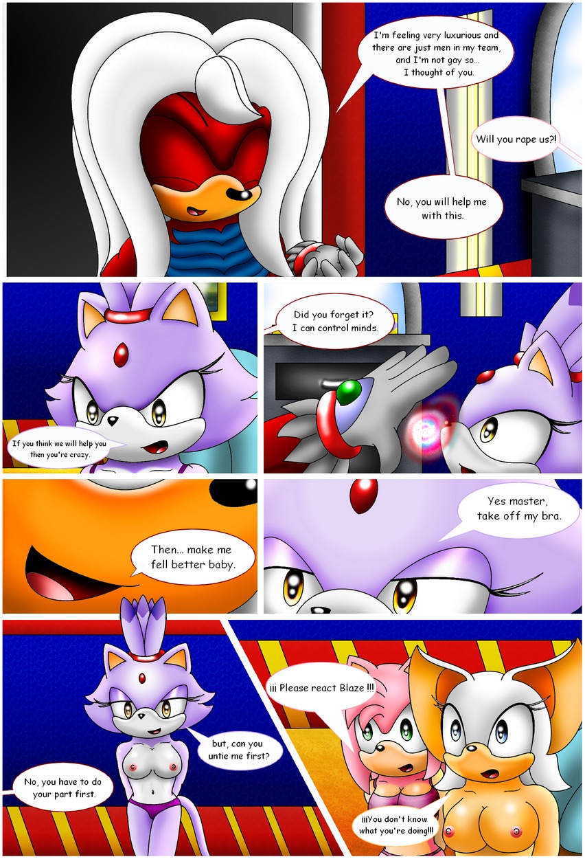 amy_rose anthro bat bigdon1992 blaze_the_cat breasts comic domestic_cat e621 english_text eulipotyphlan fan_character felid feline felis female group hair hedgehog hi_res human male male/female mammal mind_control nightmare_(character) nipples nude pink_hair rouge_the_bat sega sonic_the_hedgehog_(series) submissive submissive_female submissive_human tail text