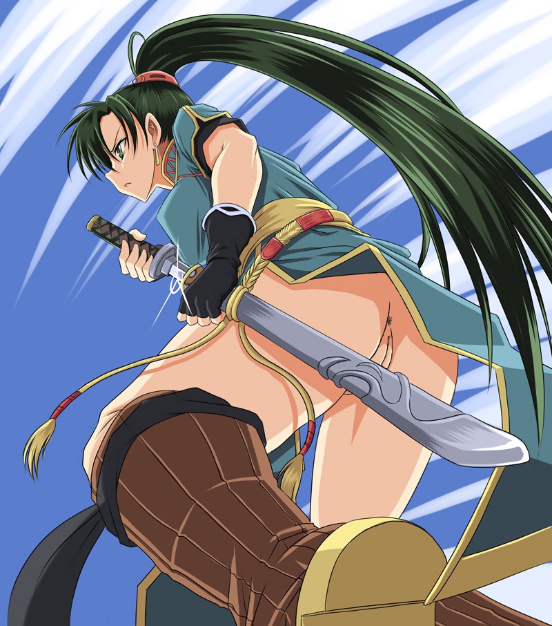1girls ass belowgreen boots female female_only fire_emblem fire_emblem:_the_blazing_blade green_eyes green_hair human long_hair lyn_(fire_emblem) lyndis_(fire_emblem) photoshop ponytail pussy rule34 scabbard sheathed_weapon shunzou sword tied_hair toony uncensored unsheathing upskirt weapon