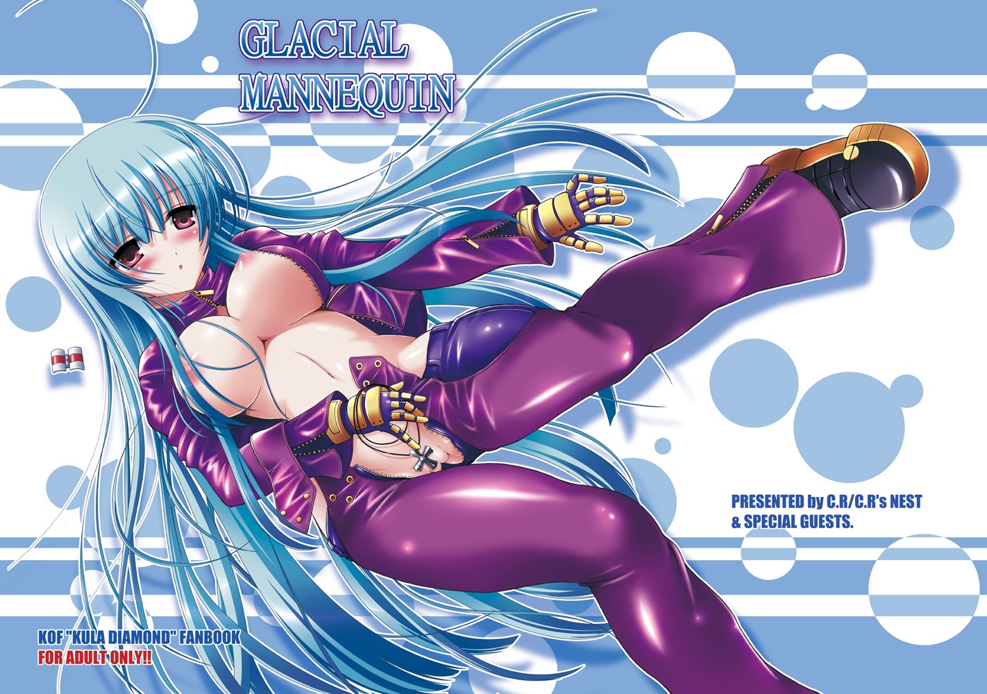 blush bodysuit breasts c.r. censored convenient_censoring cross female full-length_zipper gloves king_of_fighters kula_diamond large_breasts long_hair no_panties pussy rule34 snk straight_hair unzipped very_long_hair zipper