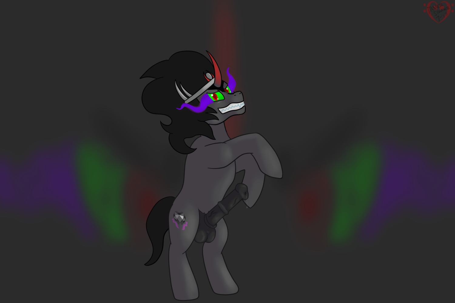 2013 3:2 absurd_res balls bodily_fluids cutie_mark e621 equid erection feral friendship_is_magic genital_fluids genitals hasbro hi_res king_sombra_(mlp) male mammal my_little_pony nude penis precum solo trancesequence