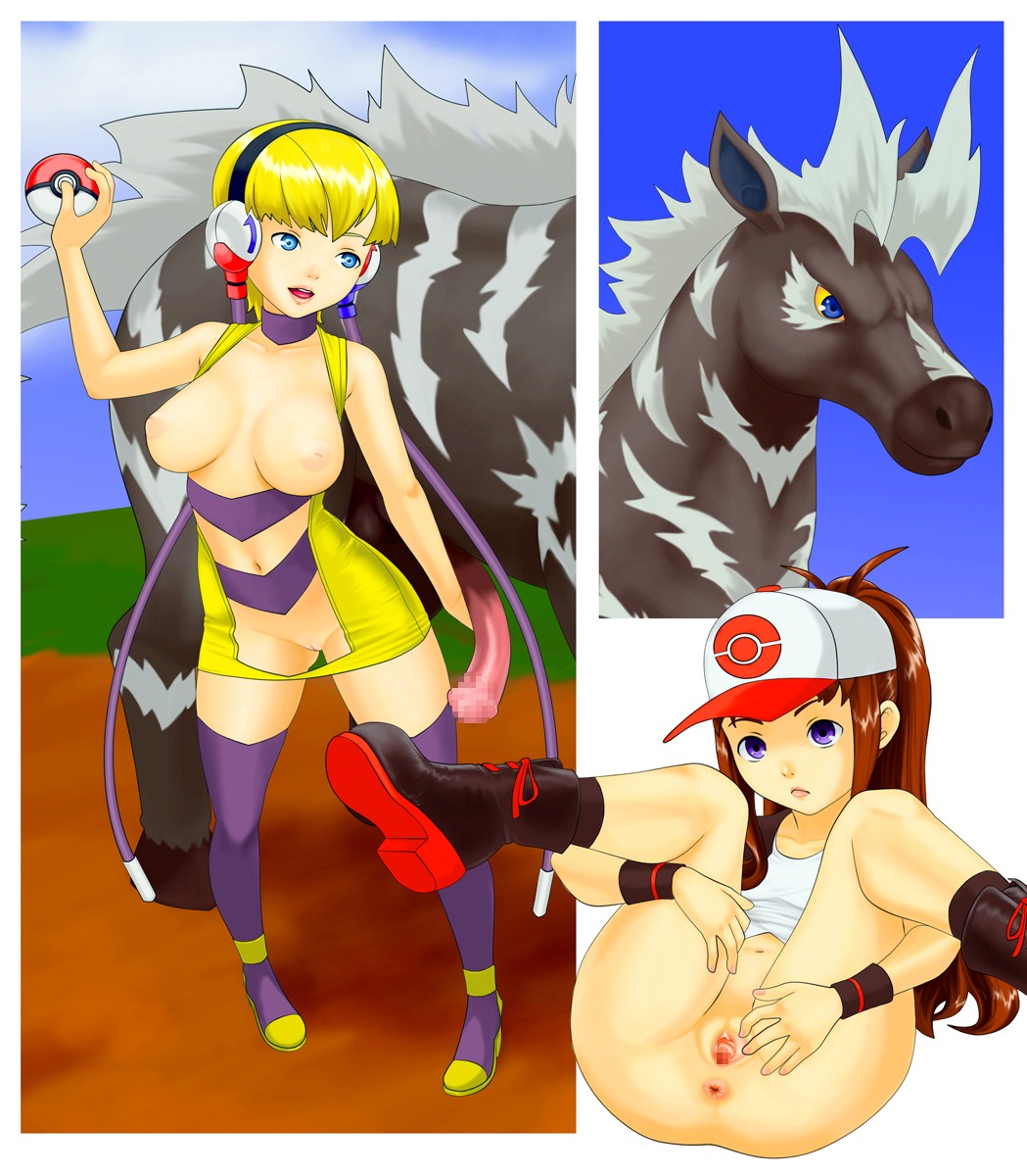 1boy 2girls anus boots breasts elesa_(pokemon) elesa_(pokemon_bw) female high_resolution hilda_(pokemon) human laced_boots large_breasts male multiple_girls nipples noobcake penis pokemon pokemon_bw pokephilia pussy rule34 straight zebstrika zoophilia