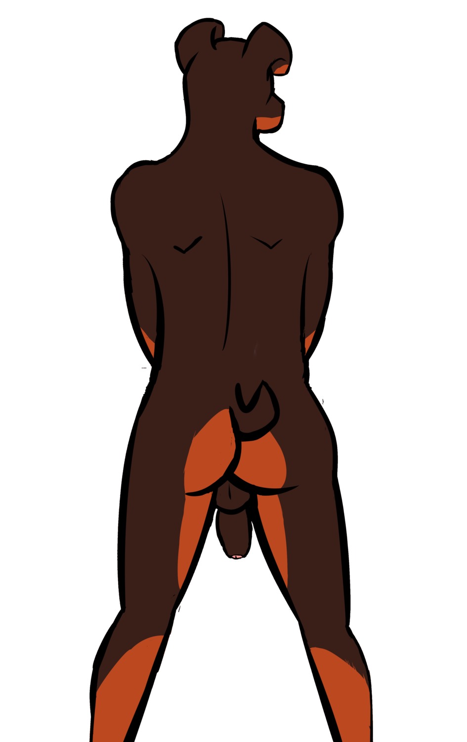 absurd_res anthro backsack balls biped brown_body brown_fur brown_penis butt canid canine canis domestic_dog e621 fenneczephyr flaccid foreskin fur genitals hi_res humanoid_genitalia humanoid_penis looking_away male mammal mastiff molosser nude penis rottweiler simple_background solo standing white_background