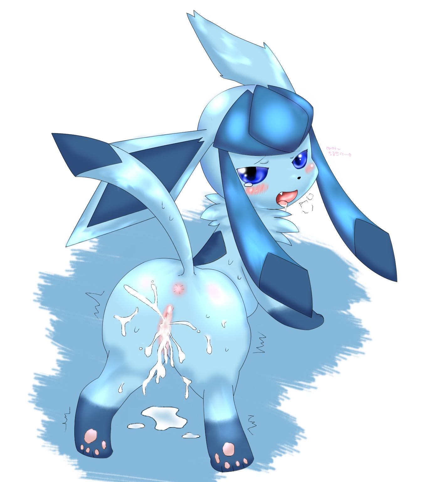 after_sex back_view blue_fur color cum eeveelution female female_only feral fur generation_4_pokemon glaceon looking_back nintendo pokemon pokemon_(species) rule34 solo tagme tail