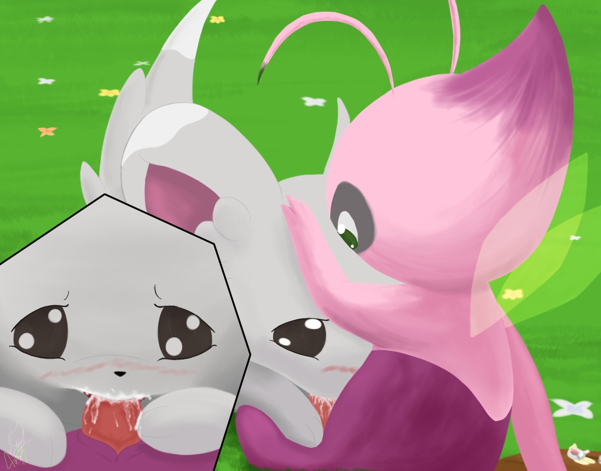 ambiguous_gender antennae_(anatomy) anthro arti4000 arti_(arti4000) artibii_(arti4000) blush bodily_fluids celebi cum digital_media_(artwork) duo e621 erection feathered_wings feathers fellatio generation_2_pokemon generation_5_pokemon genital_fluids genitals grass green_eyes insect_wings legendary_pokemon male minccino nintendo oral oral_penetration penetration penile penis plant pokemon pokemon_(species) semi-anthro sex shiny_pokemon wings