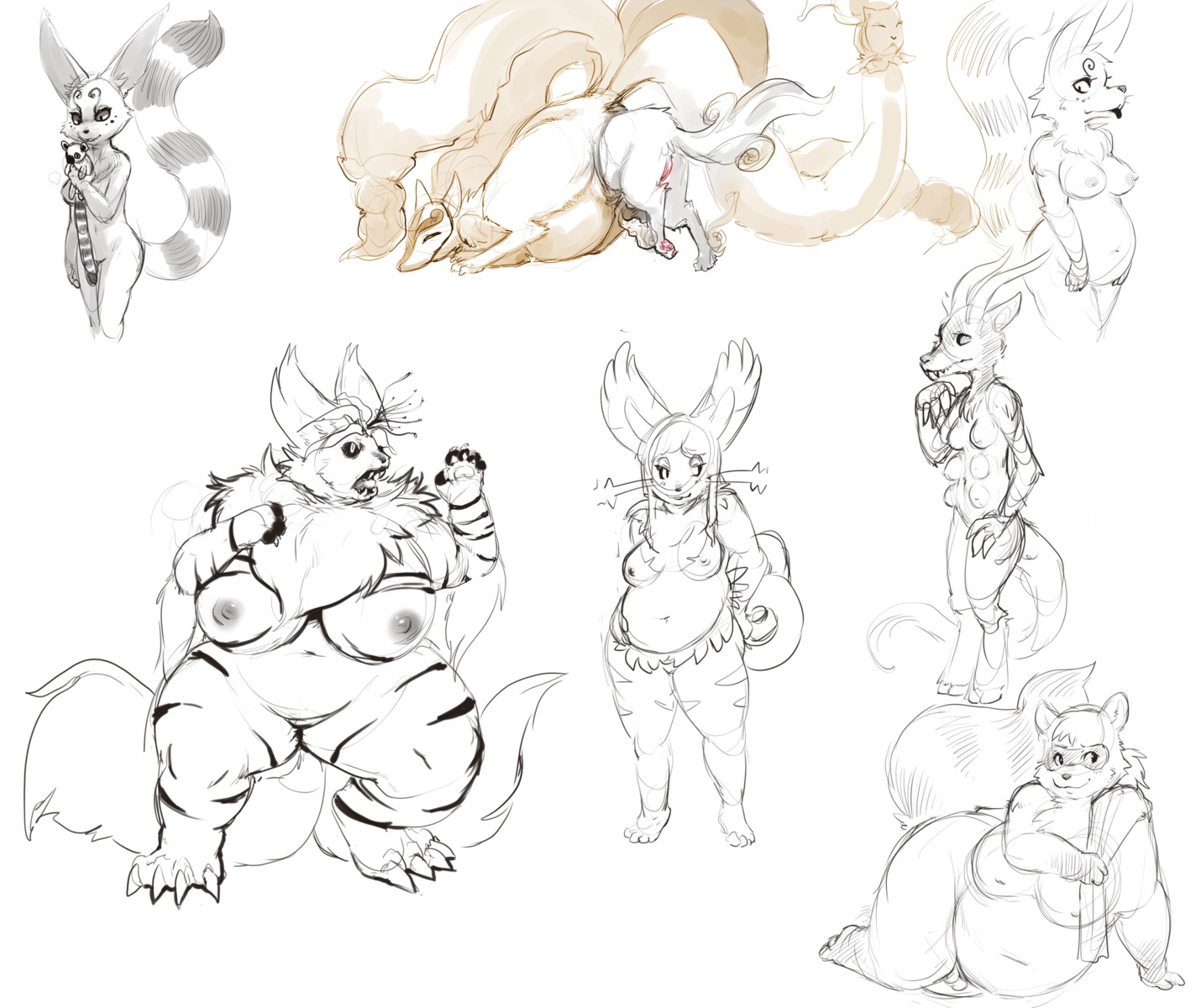 anthro anthro_only anthrofied bbw big_ear blush breasts chest_tuft chubby claws ear_back fangs female feral furry horns lemur multi_breast multi_tail pokemon pokemorph purplekecleon purugly pussy rule34 sketch stripes tail teeth unbirthing vore