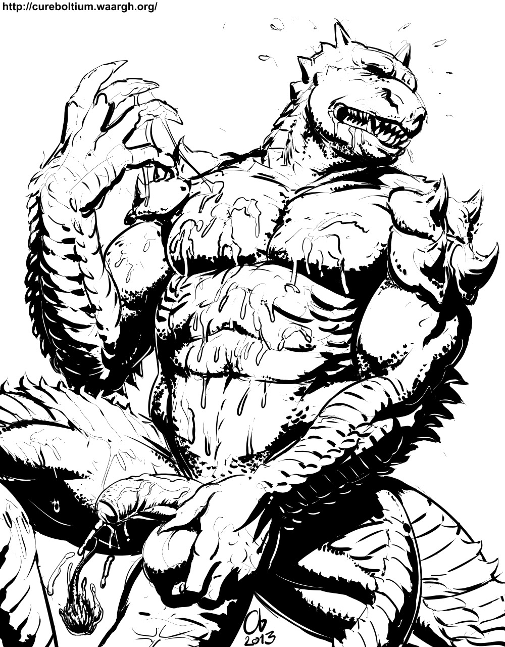 2013 abs after_masturbation balls biceps black_and_white bodily_fluids cum cum_everywhere cum_on_belly cum_on_body cum_on_chest cureboltium demon digital_media_(artwork) e621 erection foreskin genital_fluids genitals hi_res horn humanoid_genitalia humanoid_penis male messy monochrome muscular muscular_male partially_retracted_foreskin pecs penis simple_background solo spikes vein