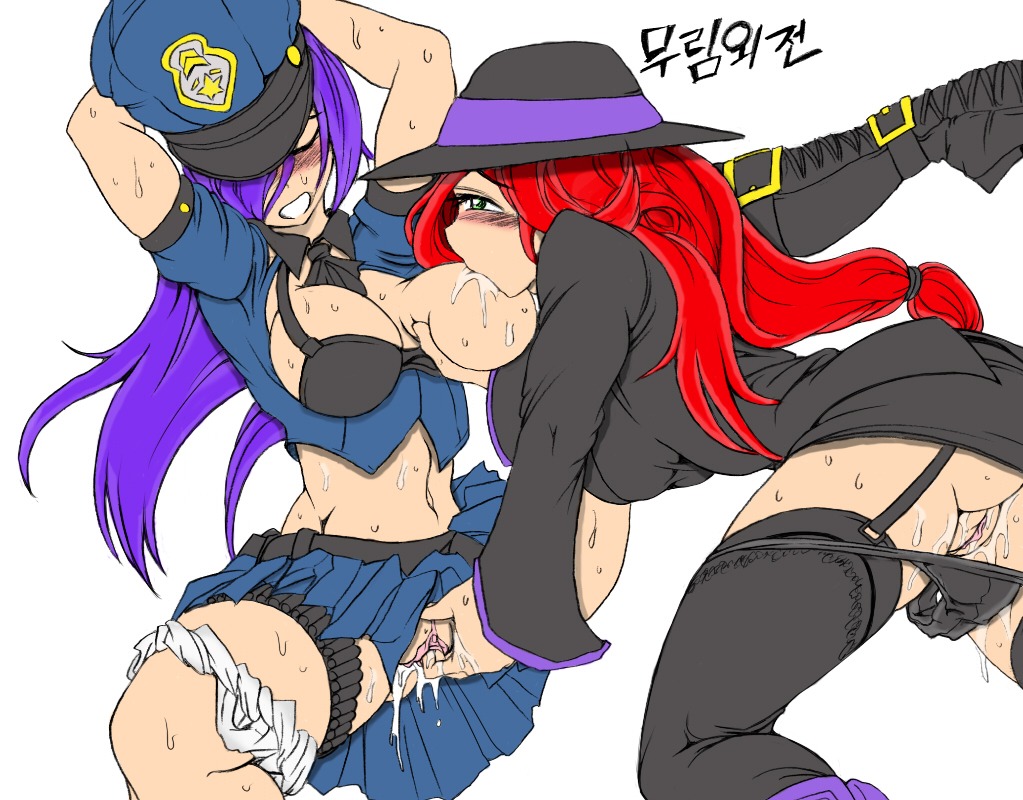 black_panties blush breast_sucking breasts caitlyn_kiramman cops_and_robbers_series crime_city_miss_fortune debonair_series female fingering hair_over_one_eye kimmundo league_of_legends miss_fortune officer_caitlyn open_clothes open_shirt panties panties_around_leg panties_down pussy pussy_juice rule34 sweat tagme the_grind_series thighhighs white_panties yuri