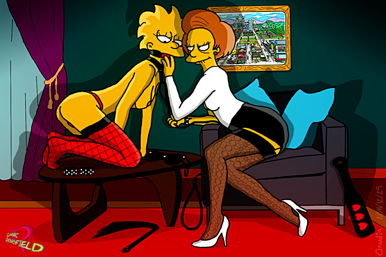 20th_century_studios accurate_art_style claudia-r color edna_krabappel female female_only hair high_heels human human_only lisa_simpson multiple_females multiple_girls rule34 the_simpsons yellow_body yellow_skin yuri