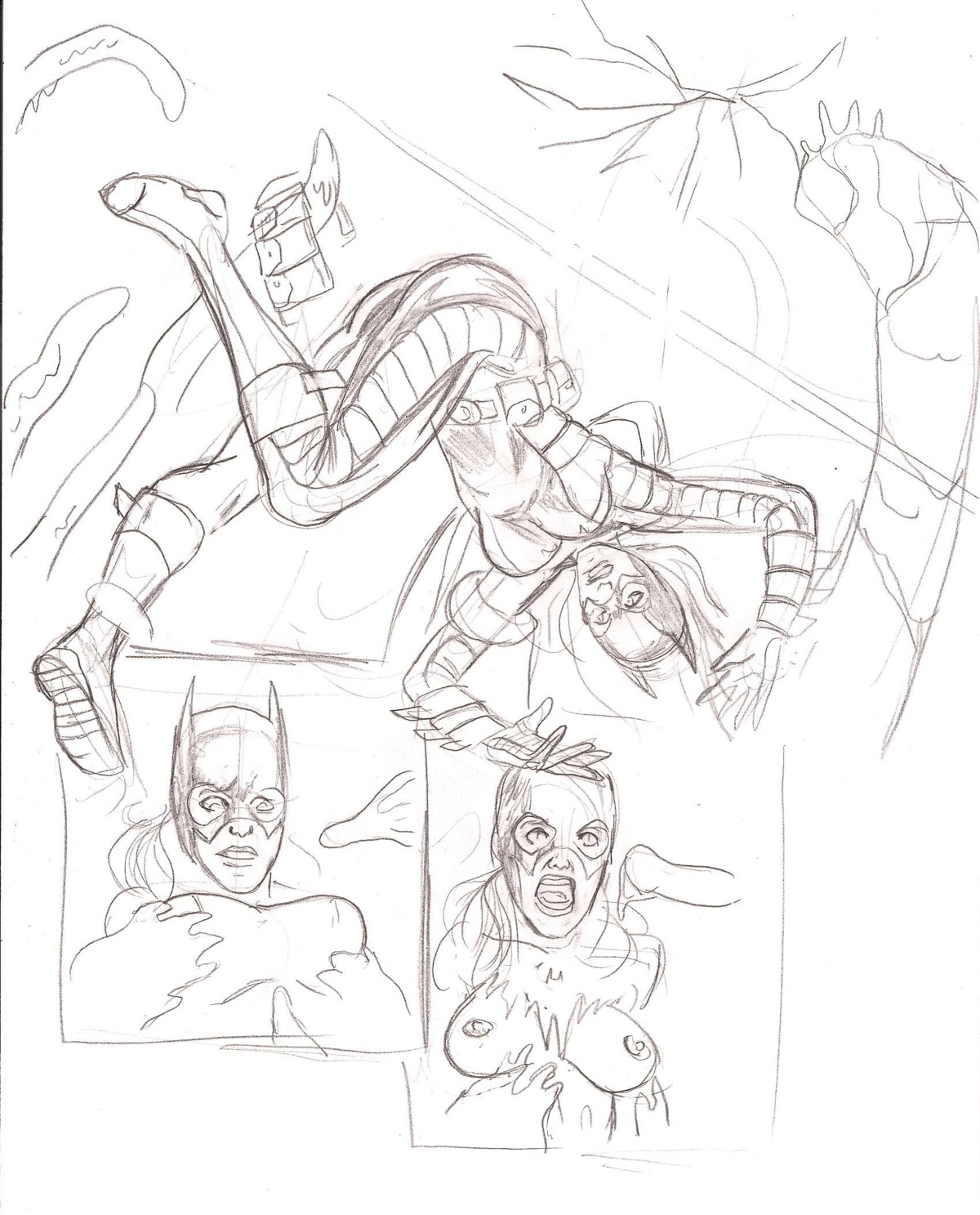 batgirl batgirl_(stephanie_brown) batman_(series) clayface crocwerx dc dc_comics female monochrome nipples rough_sketch rule34 stephanie_brown