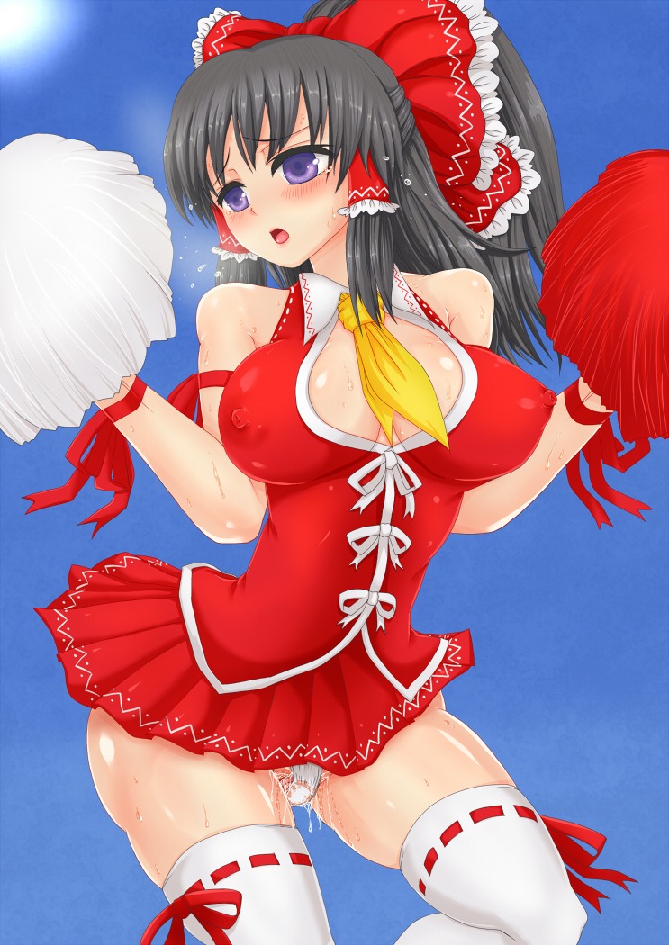 :o adapted_costume armband ascot bangs bare_shoulders black_hair blue blue_background blue_eyes blue_sky blush body_blush bouncing_breasts bow breasts breasts_apart breath cheerleader cleavage_cutout clothed_masturbation clothing dildo dildo_under_panties dress dripping drop erect_nipples erect_nipples_under_clothes female female_ejaculation female_only finished flying_sweatdrops hair_ribbon hair_tubes hands_up high_ponytail hips holding human impossible_clothes impossible_dress large_bow large_breasts lens_flare looking_away masturbation microskirt n_(dai_n_honpo) neckerchief nipples no_bra open_mouth outdoors panties pantyshot pantyshot_(standing) payot pleated_skirt pom_poms ponytail puffy_nipples purple_eyes pussy pussy_juice pussy_juice_drip pussy_juice_stain red_ribbon reimu_hakurei reimu_nimutyuu ribbon rule34 shiny shiny_clothes shiny_skin simple_background skin_tight skindentation skirt sky sleeveless sleeveless_shirt slender_waist solo standing stockings sun sunlight sweat thick_thighs thighhighs thighs tied_hair touhou uncensored underwear upskirt vaginal_penetration vibrator vibrator_bulge vibrator_under_panties wet wet_clothes wet_panties white_legwear white_panties wide_hips wing_collar wristband
