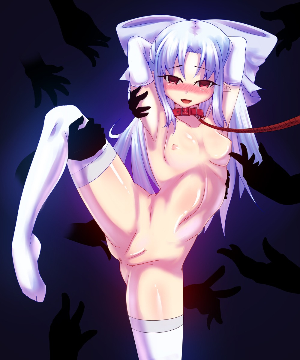 blush bow breasts collar female melty_blood nipples nude pixiv_manga_sample pointy_ears pussy rule34 smile tsukihime white_len yamaneko_ken
