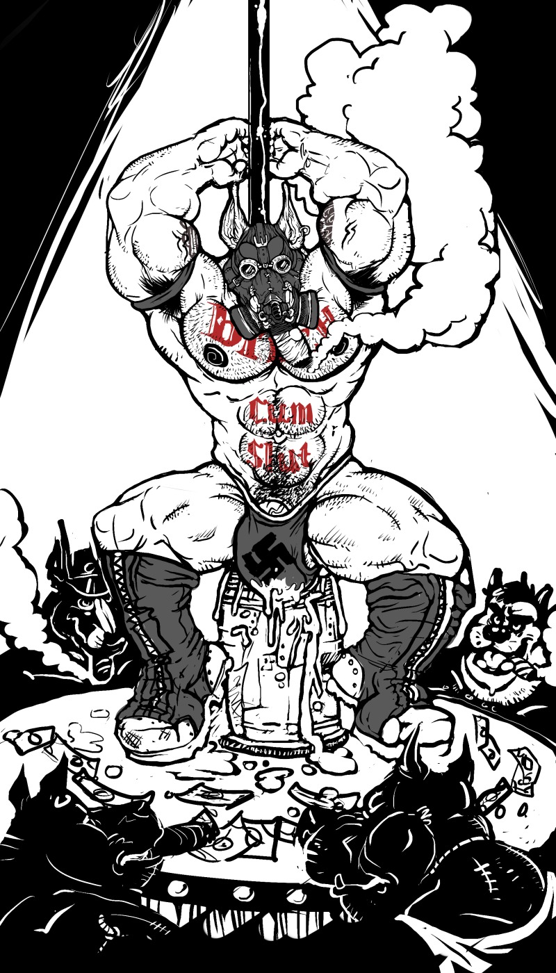 4:7 abs anal anal_masturbation anal_penetration anthro arm_hair armband armpit_hair barely_visible_genitalia belly_hair biceps big_bulge bodily_fluids body_hair body_writing boots bulge canid canine chest_hair cigar clothed clothing coin cum dildo dildo_sitting dramamine e621 ear_piercing english_text exhibitionism eyewear footwear gas_mask genital_fluids genitals goggles group hairy hat headgear headwear hi_res jockstrap leather lube male male/male male_penetrated male_penetrating male_penetrating_male mammal mask masturbation money mostly_nude muscular muscular_bottom muscular_male navel nazi nipples pecs penetration penis piercing pole pubes public sex sex_toy shoes smoke smoking solo_focus stage strip_club stripper stripper_pole submissive submissive_male swastika tattoo text tipping topless toying_self underwear writing_on_belly writing_on_chest zipper