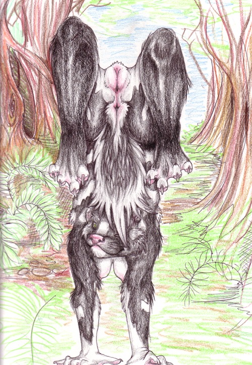anthro anus butt e621 female flexible forest genitals handstand mammal mephitid one_eye_closed plant presenting presenting_hindquarters raised_tail skunk solo spotted_skunk tail tail_anus threatening tree uhoh unknown_artist vulva