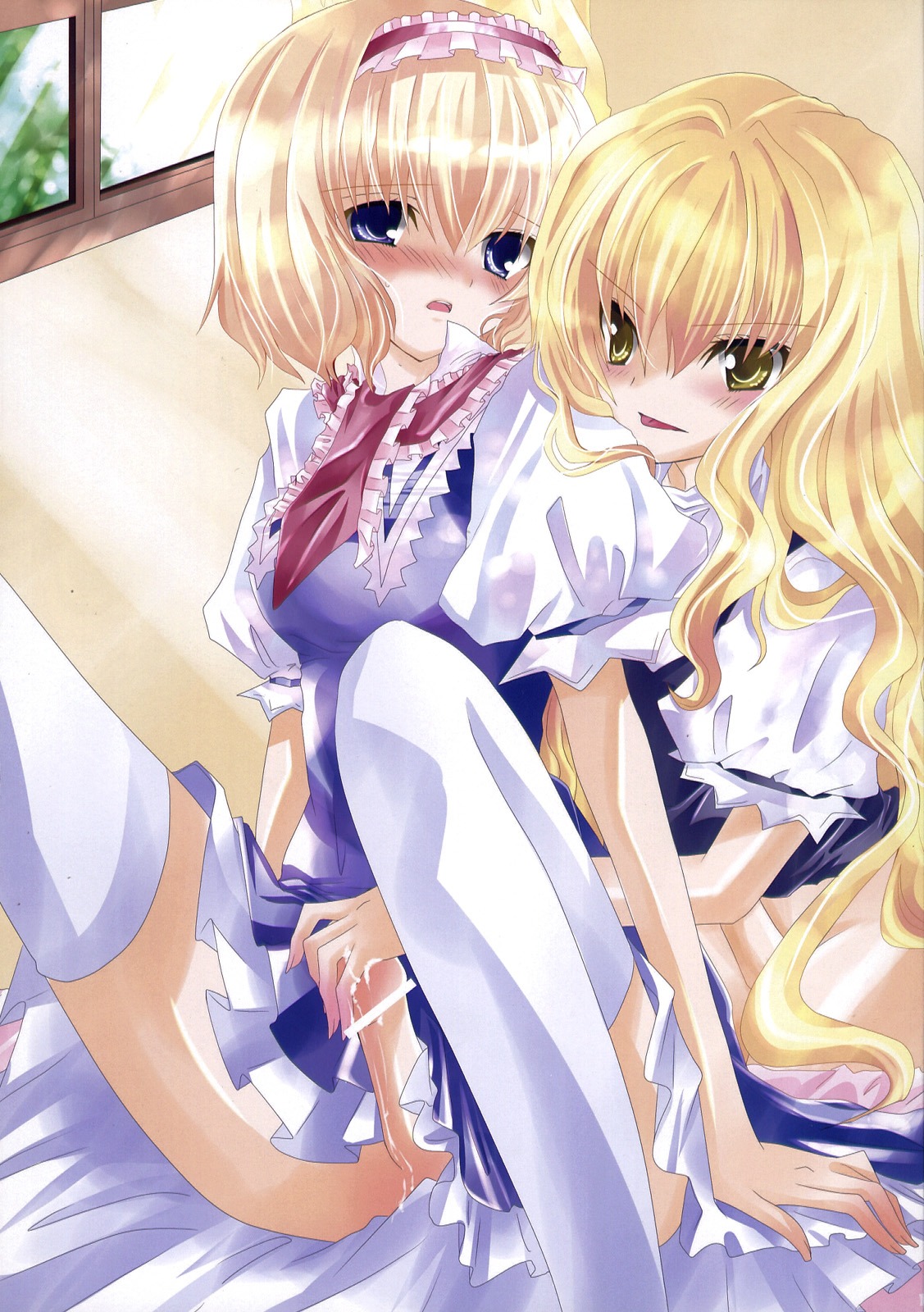 1futa 1girls alice_margatroid blonde_hair blue_eyes cum female futa_on_female futa_with_female futanari highres intersex marisa_kirisame nanase_nao penis rule34 touhou yellow_eyes