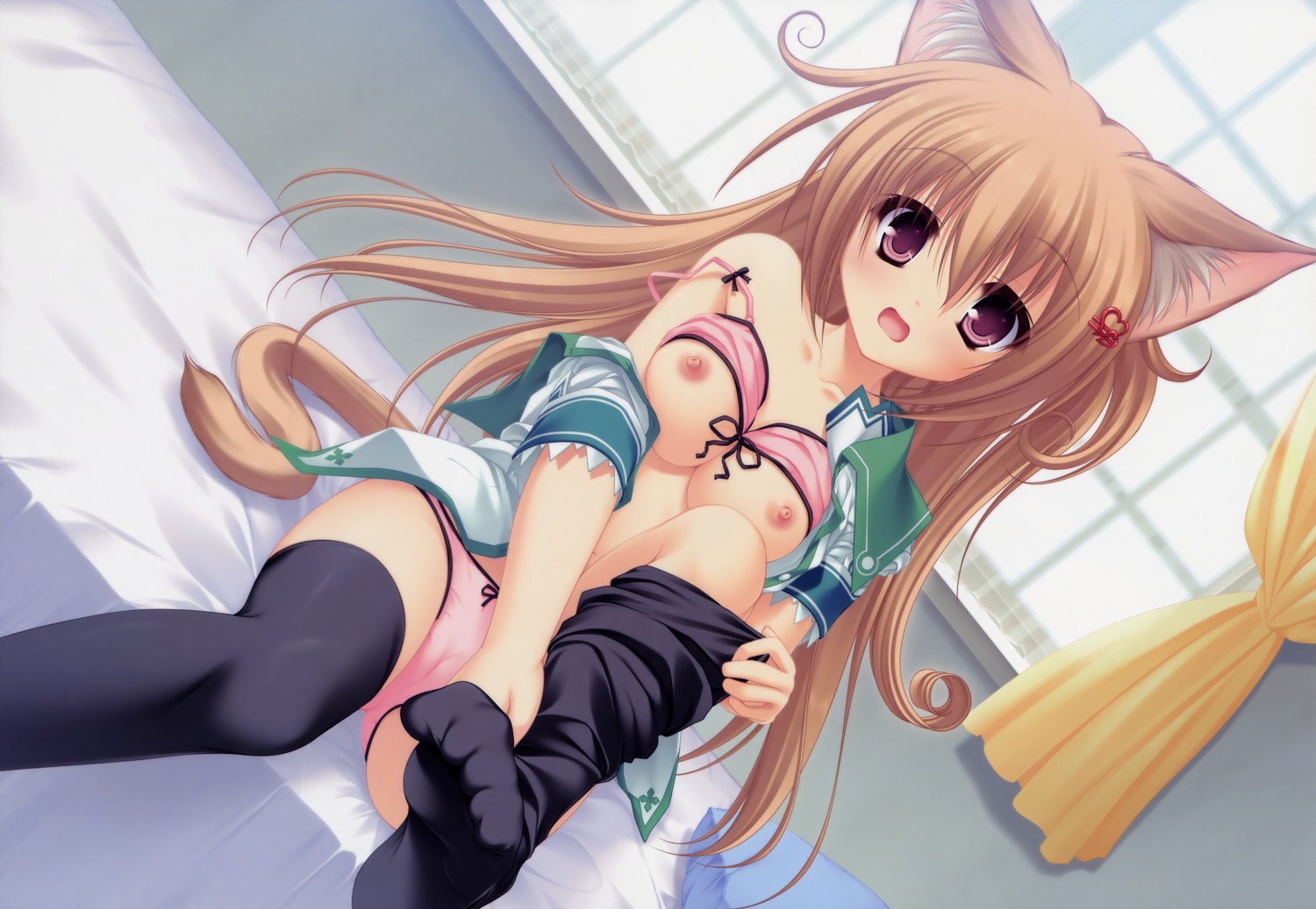 absurd_res animal_humanoid bed breasts cat_humanoid clothing e621 felid felid_humanoid feline feline_humanoid female furniture hi_res humanoid mammal mammal_humanoid nipples panties solo tail underwear unknown_artist