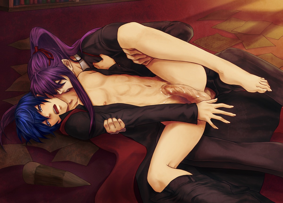 2boys anal anal_sex biting bl blue_eyes blue_hair closed_eyes clothed_sex dubious_consent erection fangs forced forced_yaoi gakupo_kamui gay kaito kaito_(vocaloid) long_hair male navel on_ground open_mouth penis ponytail precum purple_hair questionable_consent rape ribbon rule34 sex short_hair spread_legs stake tear tied_hair toned toned_male uncensored vampire vocaloid yaoi