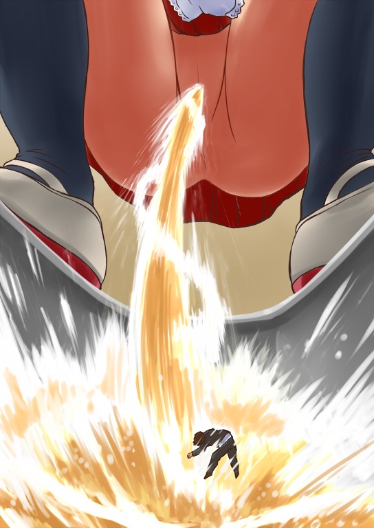 clothing covered_in_urine female funny giant giantess male manzi micro_male nipples peeing rocket_launcher rpg rule34 shrink_academy size_difference syukusyou_gakuen toilet toilet_pee urine urine_flood weapon