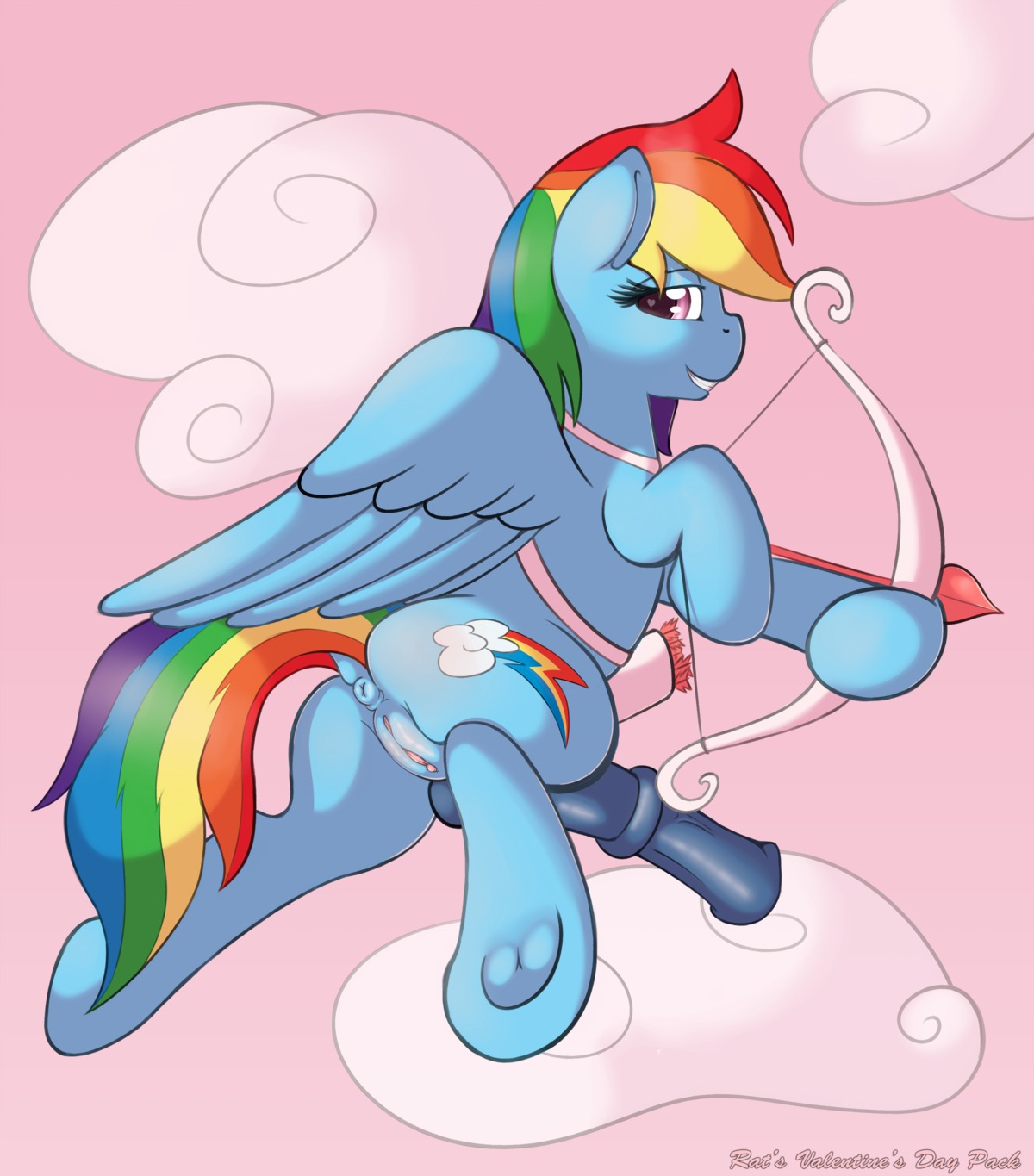 2014 absurd_res animal_genitalia animal_penis anus arrow_(weapon) backsack balls blue_body blue_feathers blue_fur bow_(weapon) butt clitoris cloud cupid cutie_mark digital_media_(artwork) e621 equid equine equine_genitalia equine_penis erection feathered_wings feathers feral flying friendship_is_magic fur genitals hair half-closed_eyes hasbro herm herm_feral hi_res intersex intersex_feral looking_at_viewer mammal multicolored_hair multicolored_tail my_little_pony mythological_creature mythological_equine mythology narrowed_eyes outside pegasus penis purple_eyes quiver_(object) rainbow_dash_(mlp) rainbow_hair rainbow_tail ranged_weapon ratofdrawn shaded simple_background sky skyscape smile solo tail vulva weapon wings