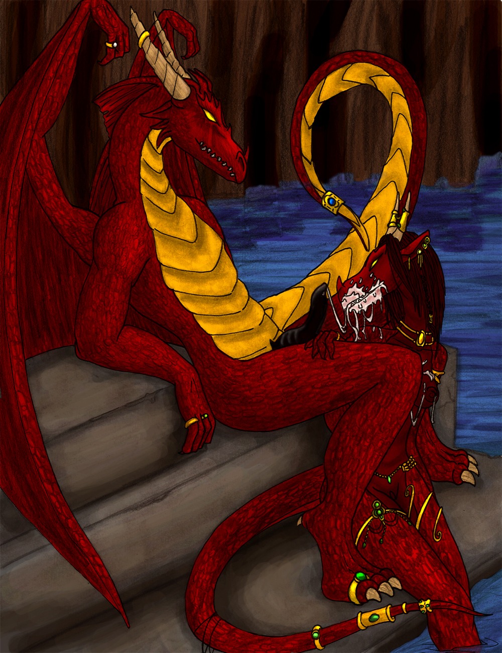 anthro artimus_sendant bath demeterservant dragon duo e621 erection father_(lore) fellatio female genitals hi_res incest_(lore) male male/female membrane_(anatomy) membranous_wings mythological_creature mythological_scalie mythology nude oral parent_(lore) penile penis scalie sex tail water wings