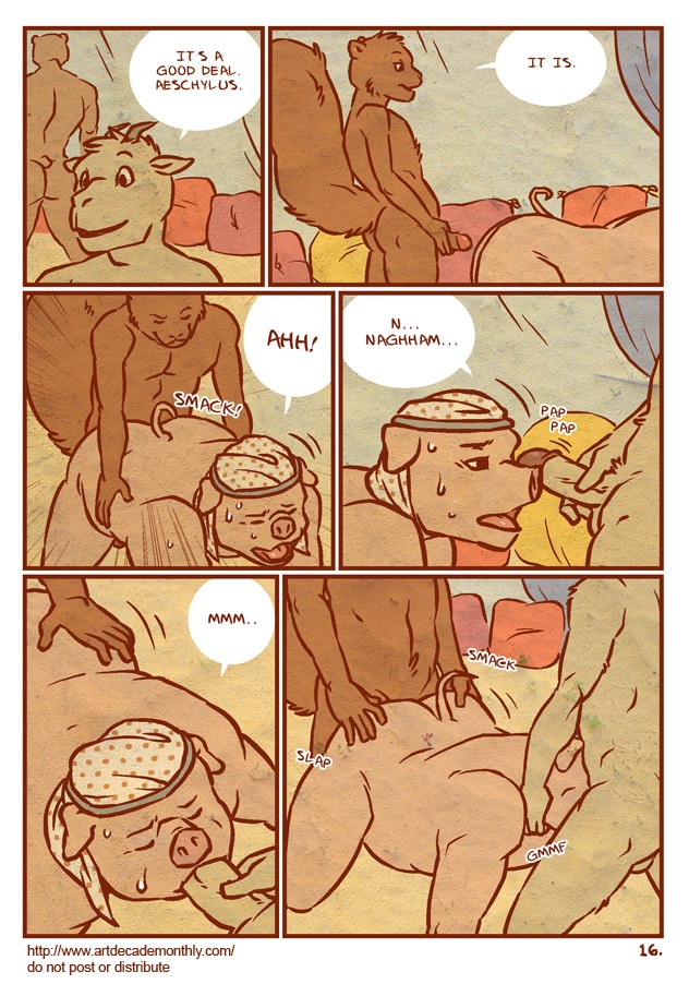 anal anal_penetration anthro artdecade bear bovid butt caprine comic dialogue digital_media_(artwork) do_not_distribute domestic_pig double_penetration e621 english_text erection fellatio genitals goat greek group group_sex harem humanoid_genitalia humanoid_penis male male/male male_penetrated male_penetrating male_penetrating_male mammal multiple_scenes nude oral oral_penetration penetration penile penis rodent sciurid sex slightly_chubby spitroast suid suine sus_(pig) tail text threesome tree_squirrel trio