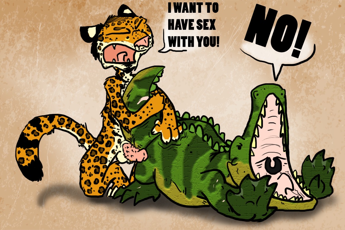 alligator alligatorid ambiguous_gender crocodilian duo e621 erection felid genitals interspecies jaguar janks jesie jesie_(character) male mammal pantherine penis reptile scalie sex tail
