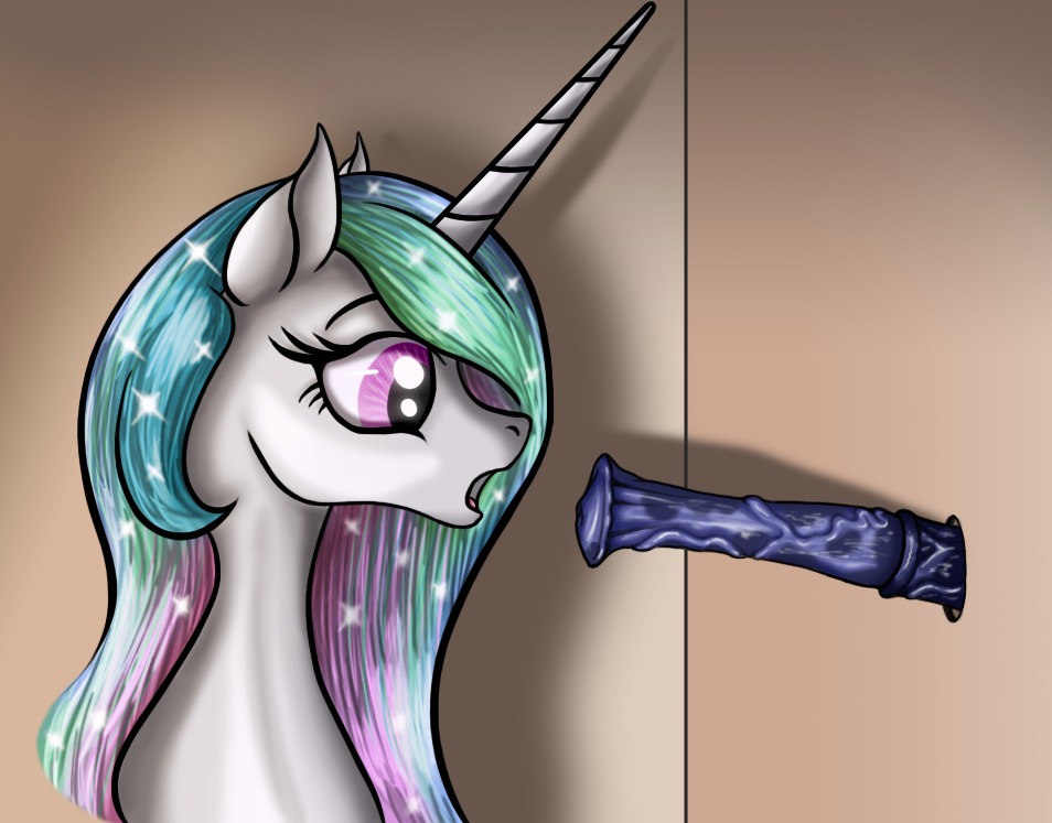 2014 animal_genitalia animal_penis disembodied_penis duo e621 equid equine equine_genitalia equine_penis erection female feral friendship_is_magic fur genitals glory_hole hair hasbro horn horse inside kaiku long_hair male male/female mammal multicolored_hair my_little_pony open_mouth penis princess_celestia_(mlp) vein white_body white_fur