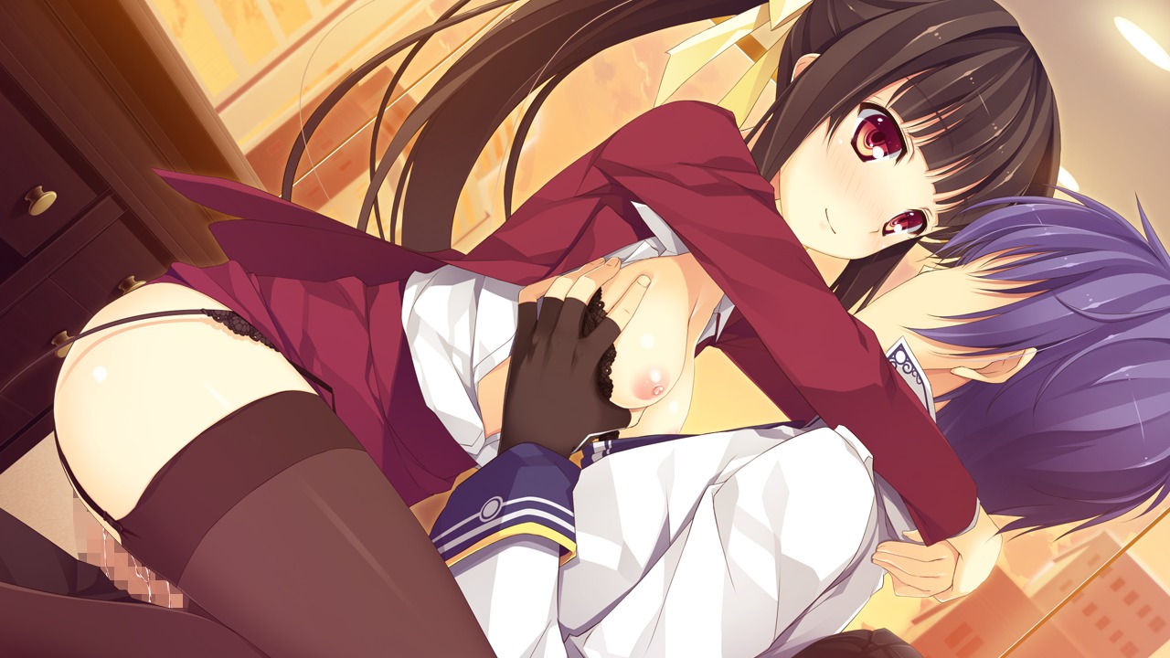 black_hair breast_grab breasts censored female game_cg garter_belt koikishi_purely_kiss nipples rule34 sex shidou_mana stockings yuuki_hagure