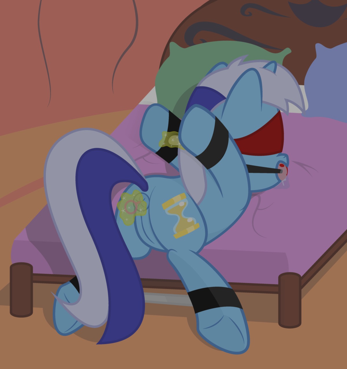 2012 anal anal_masturbation anal_penetration anus ball_gag bdsm bed bodily_fluids bondage bound butt cutie_mark dildo drooling e621 equid equine female feral friendship_is_magic furniture gag gagged genitals hair hasbro hi_res horn lying magic mammal masturbation minuette_(mlp) multicolored_hair my_little_pony mythological_creature mythological_equine mythology penetration php3 pillow saliva sex_toy solo spread_legs spreading submissive submissive_female tail toying_self two_tone_hair unicorn vulva