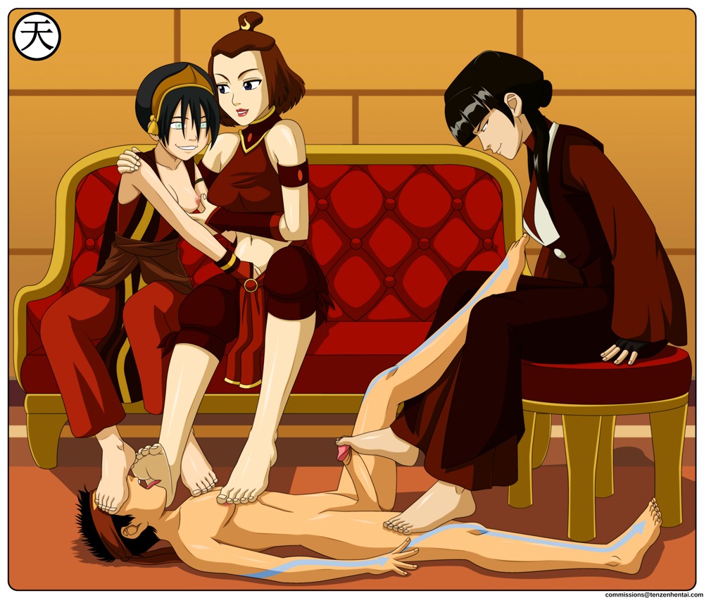 1boy 3girls aang air_nomad airbender_tattoo areolae avatar_legends avatar_the_last_airbender bare_calves barefoot breasts breasts_out calves clothed_female_nude_male clothing crop_top earth_kingdom feet female fingering fire_nation fire_nation_clothing foot_fetish footjob human mai_(avatar) male male/female medium_breasts multiple_females multiple_girls naughty_face navel nickelodeon nipples nonbender nude rule34 small_breasts soles straight suki tenzen the_avatar toejob toph_bei_fong