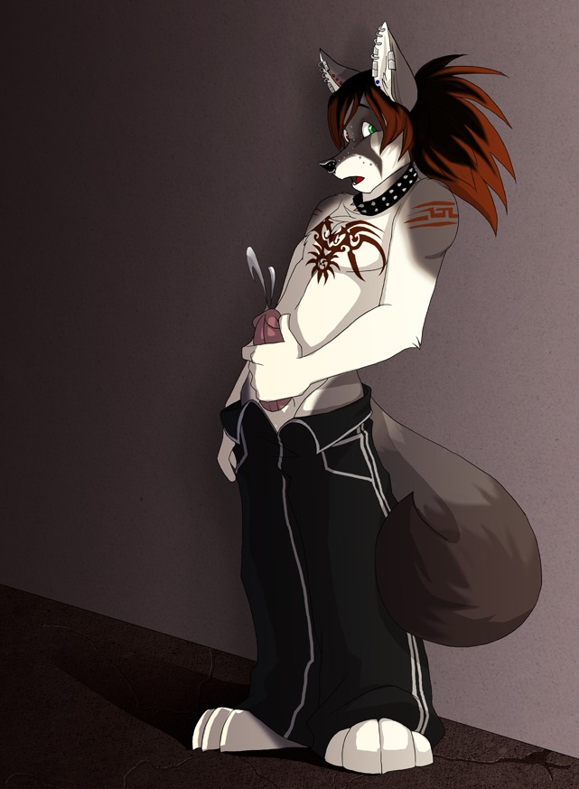 alley alternative_fashion anthro biped bodily_fluids bottomwear bridge_piercing canid canine caught_in_the_act clothed clothing collar cum cumshot digital_media_(artwork) e621 ear_piercing ejaculation erection facial_piercing fennec_fox fluffy fluffy_tail fox genital_fluids genitals heterochromia humanoid_genitalia humanoid_penis jailbird looking_at_viewer male mammal masturbation nose_piercing nose_ring open_bottomwear open_clothing open_pants orgasm oversized_bottomwear oversized_clothing oversized_pants pants penile penile_masturbation penis piercing public ring_piercing septum_piercing shaded solo standing tail tanis_snowpaw tattoo topless true_fox