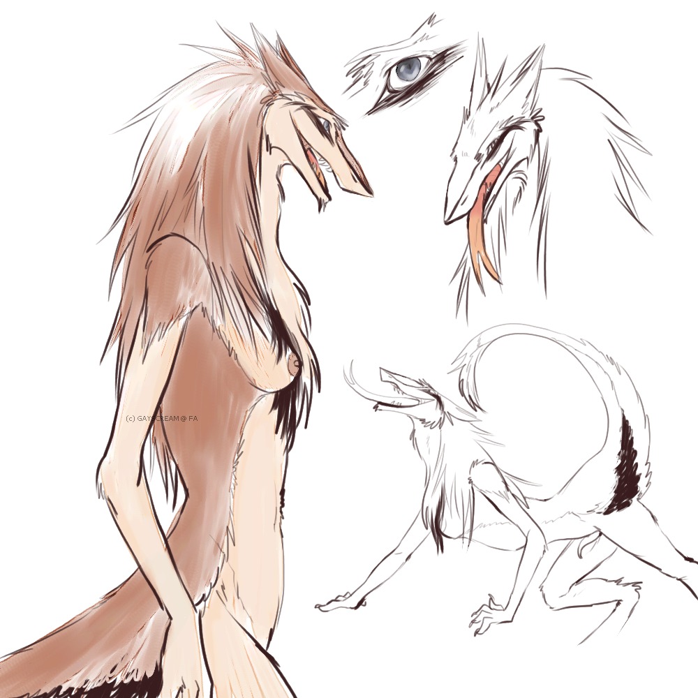 1:1 anthro blue_eyes breasts clitoral_hood e621 female gayscream genitals mammal nipples prehensile_clitoral_hood sergal simple_background solo tail tongue vulva white_background