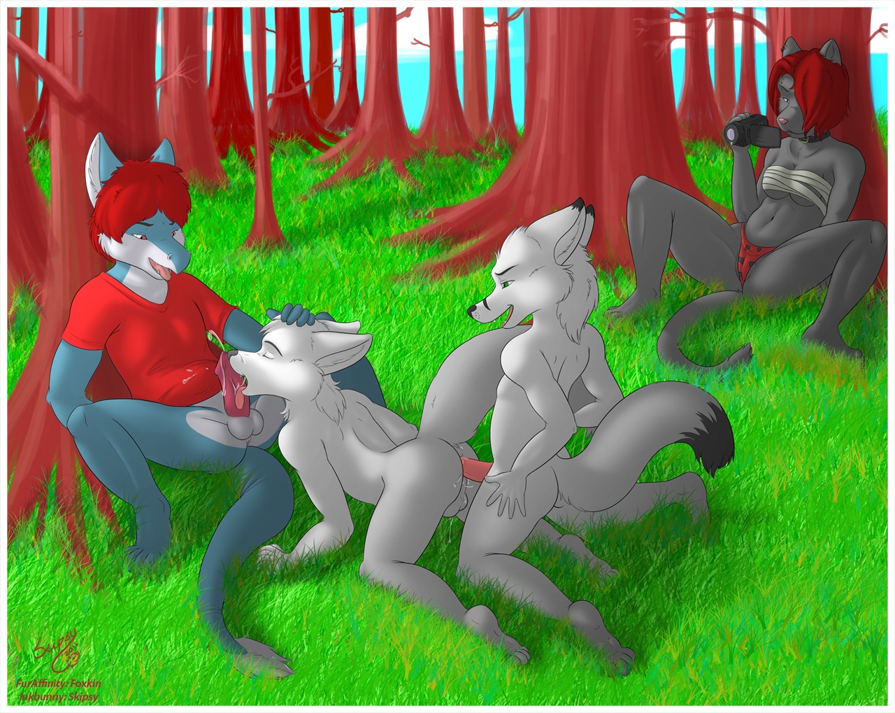 2010 all_fours anal anal_penetration anthro anthro_on_anthro anus backsack balls bodily_fluids breasts camera canid canine clothed clothing collar cum cum_in_ass cum_inside detailed_background dragon e621 erection fellatio female forest fur gay_in_front_of_girls genital_fluids genitals group group_sex interspecies licking male male/male male_penetrated male_penetrating male_penetrating_male mammal mythological_creature mythological_scalie mythology nature nude oral outside panties penetration penile penis penis_lick plant raised_tail scalie sex skipsy spread_legs spreading tail threesome tongue tongue_out tree trio underwear video_camera white_body white_fur wood
