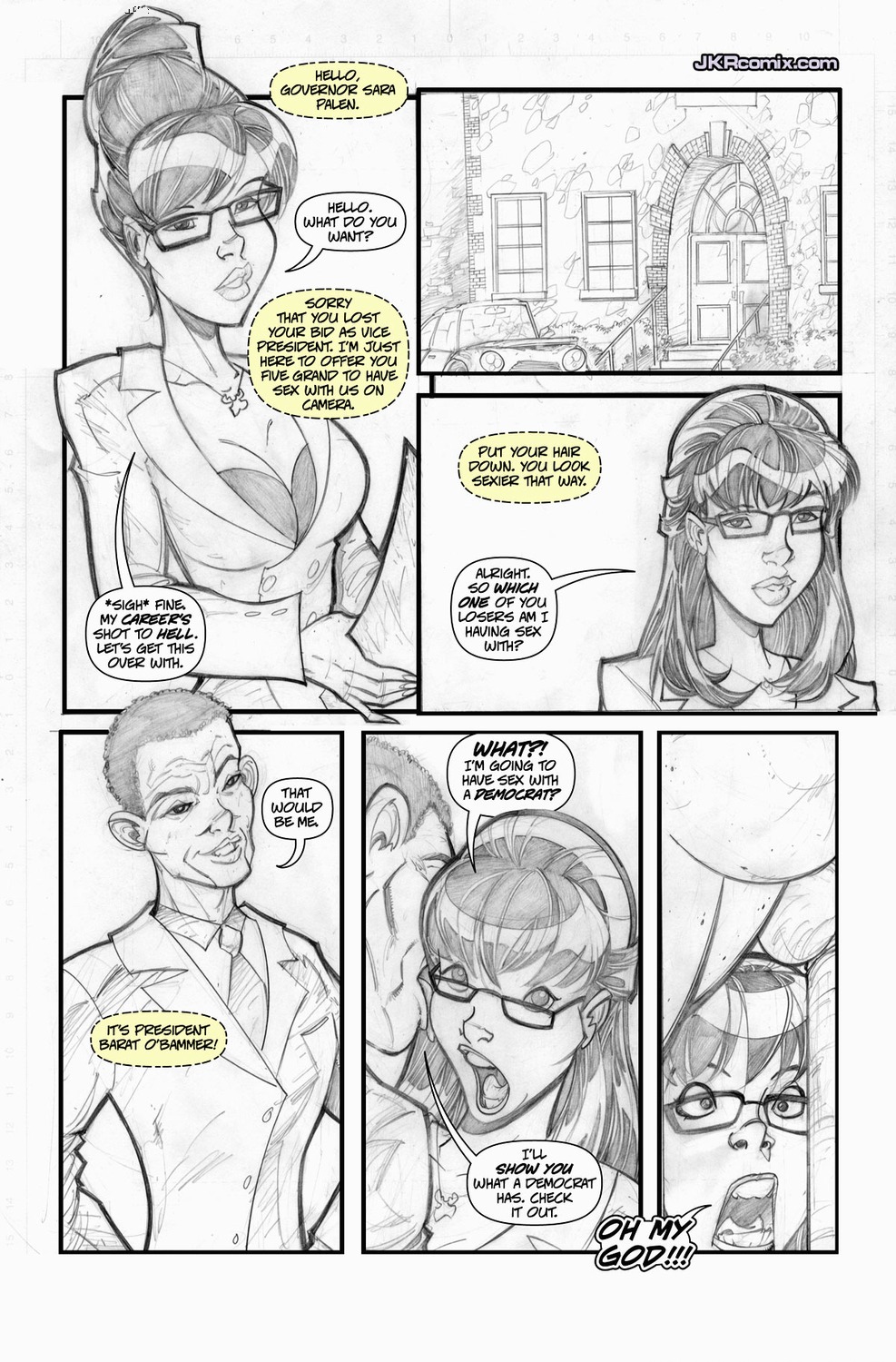 barack_obama comic comic_page female jkrcomix politics real_person rule34 sarah_palin speech_bubble tagme